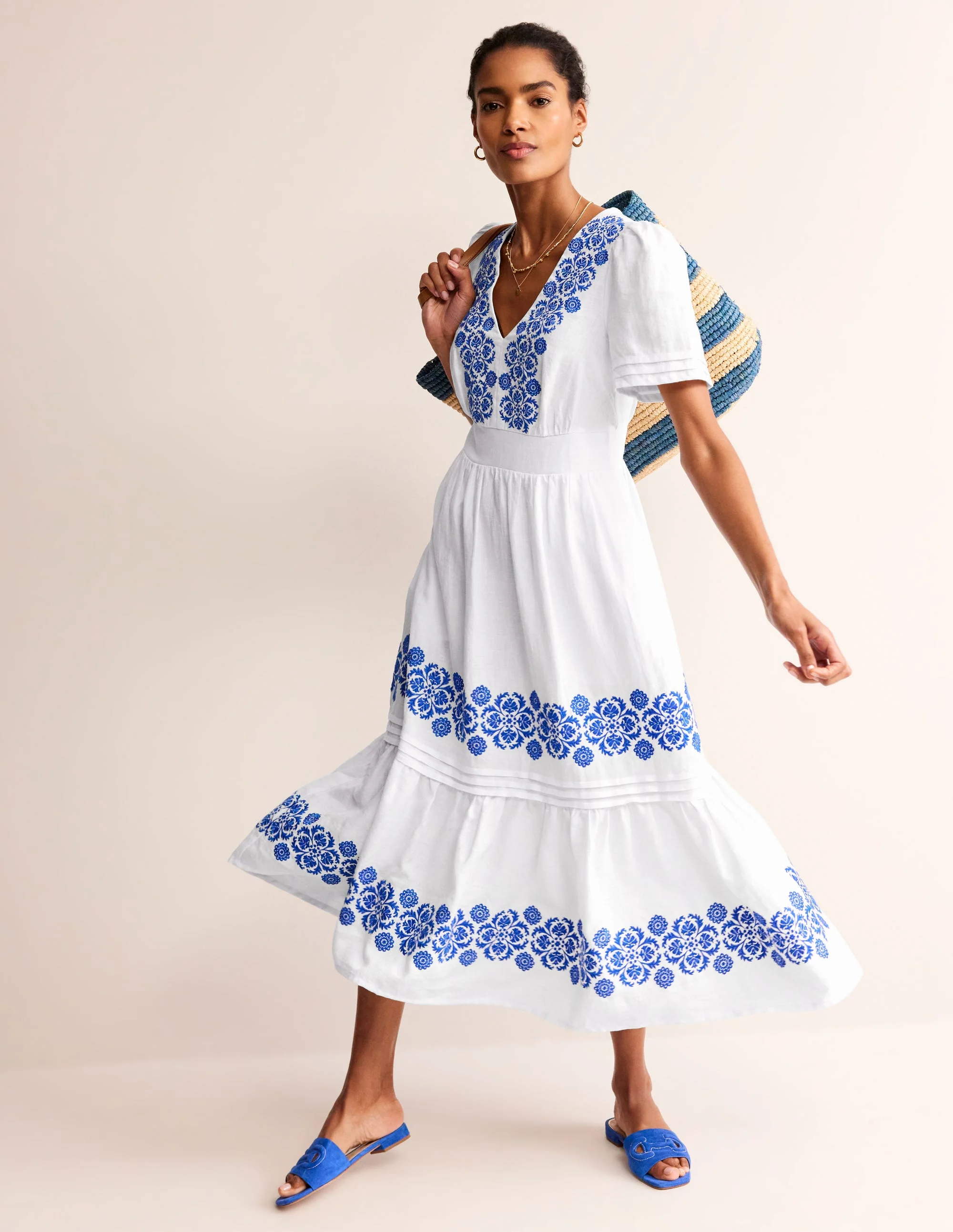 Eve Linen Midi Dress-White - Image 6