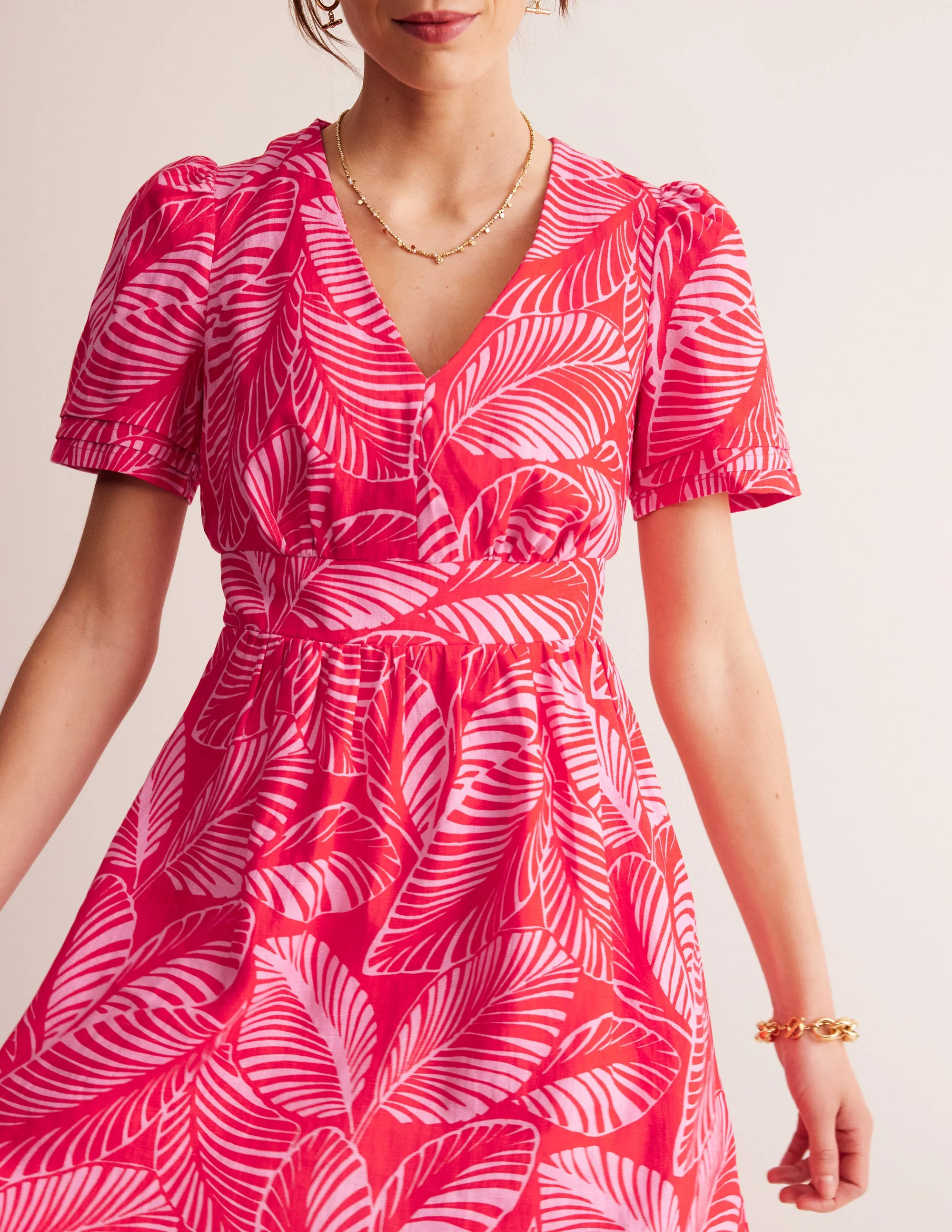 Eve Linen Short Dress-Rubicondo, Calathea Leaf - Image 2
