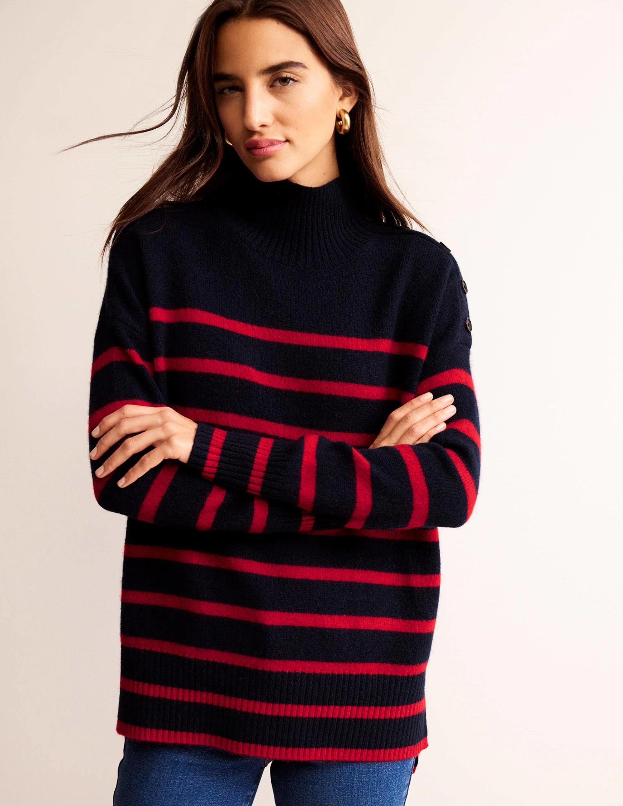 Evelyn Oversized Wool Sweater-Navy Peony, Post Box Red - Image 2