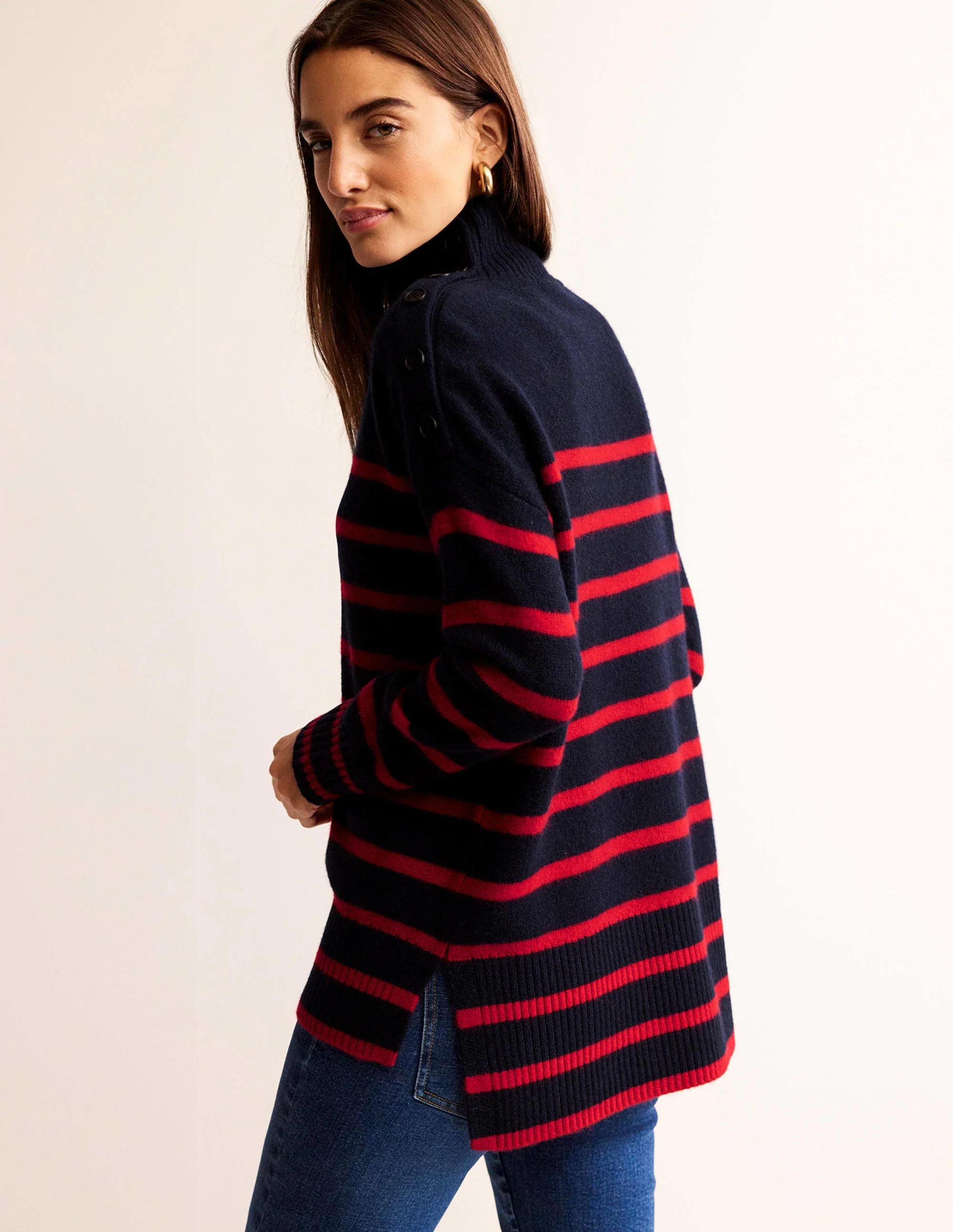 Evelyn Oversized Wool Sweater-Navy Peony, Post Box Red - Image 4