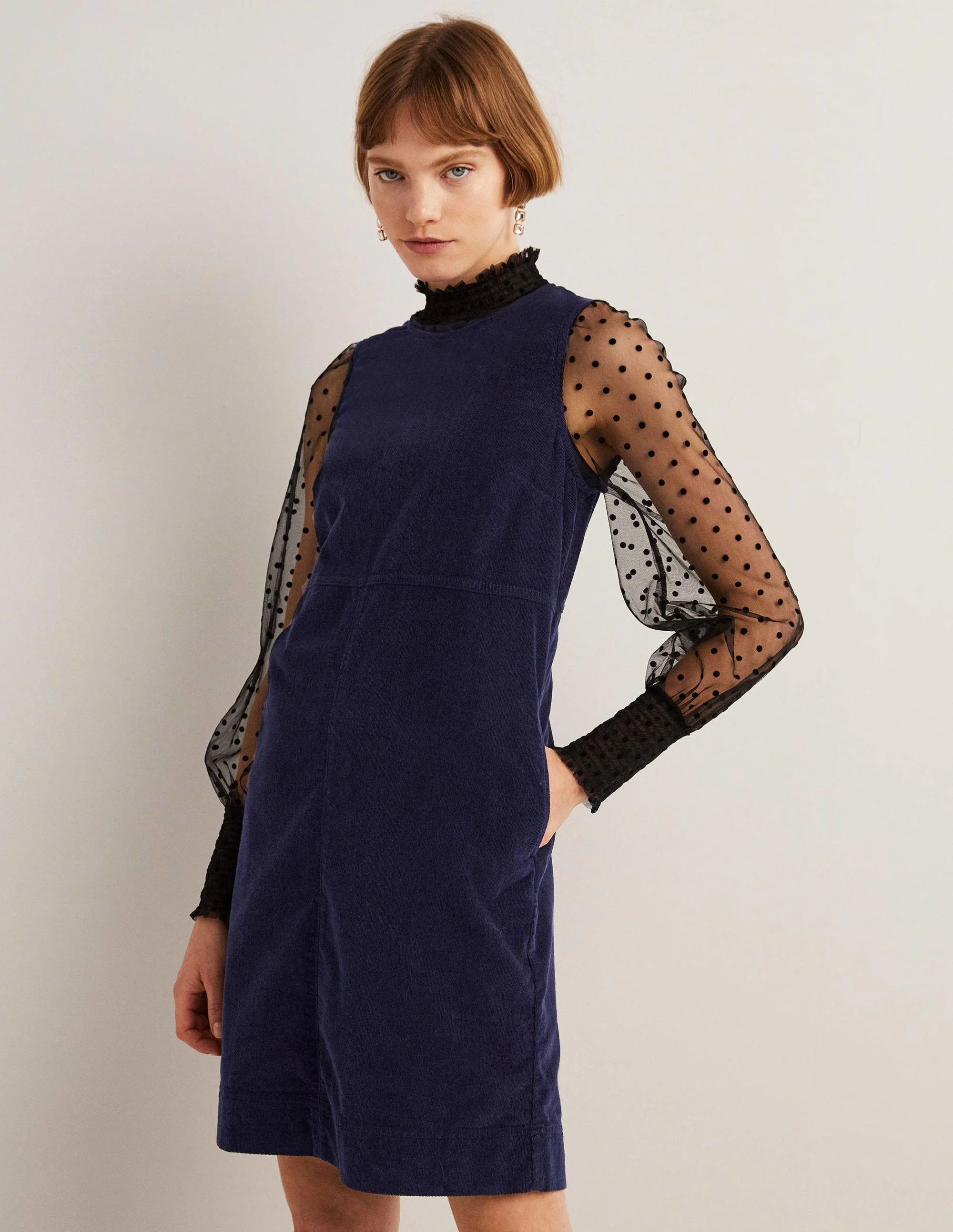 Evie Cord Shift Dress-Navy