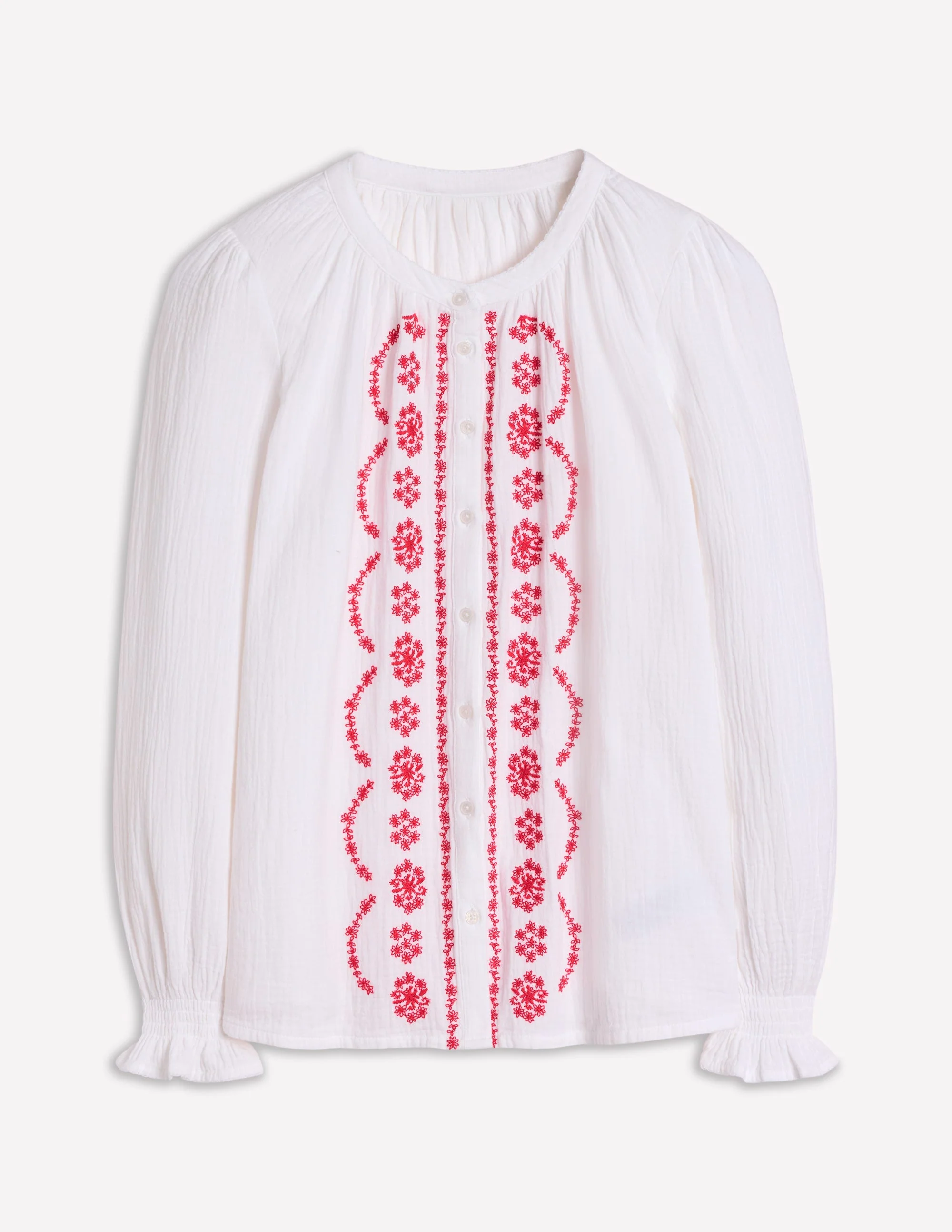 Evie Double Cloth Top-White, Red Embroidery - Image 8