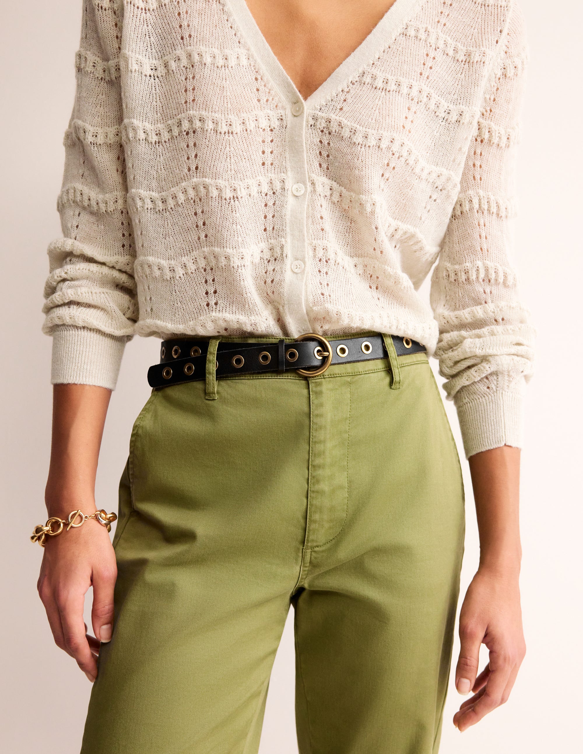Eyelet Leather Belt-Black