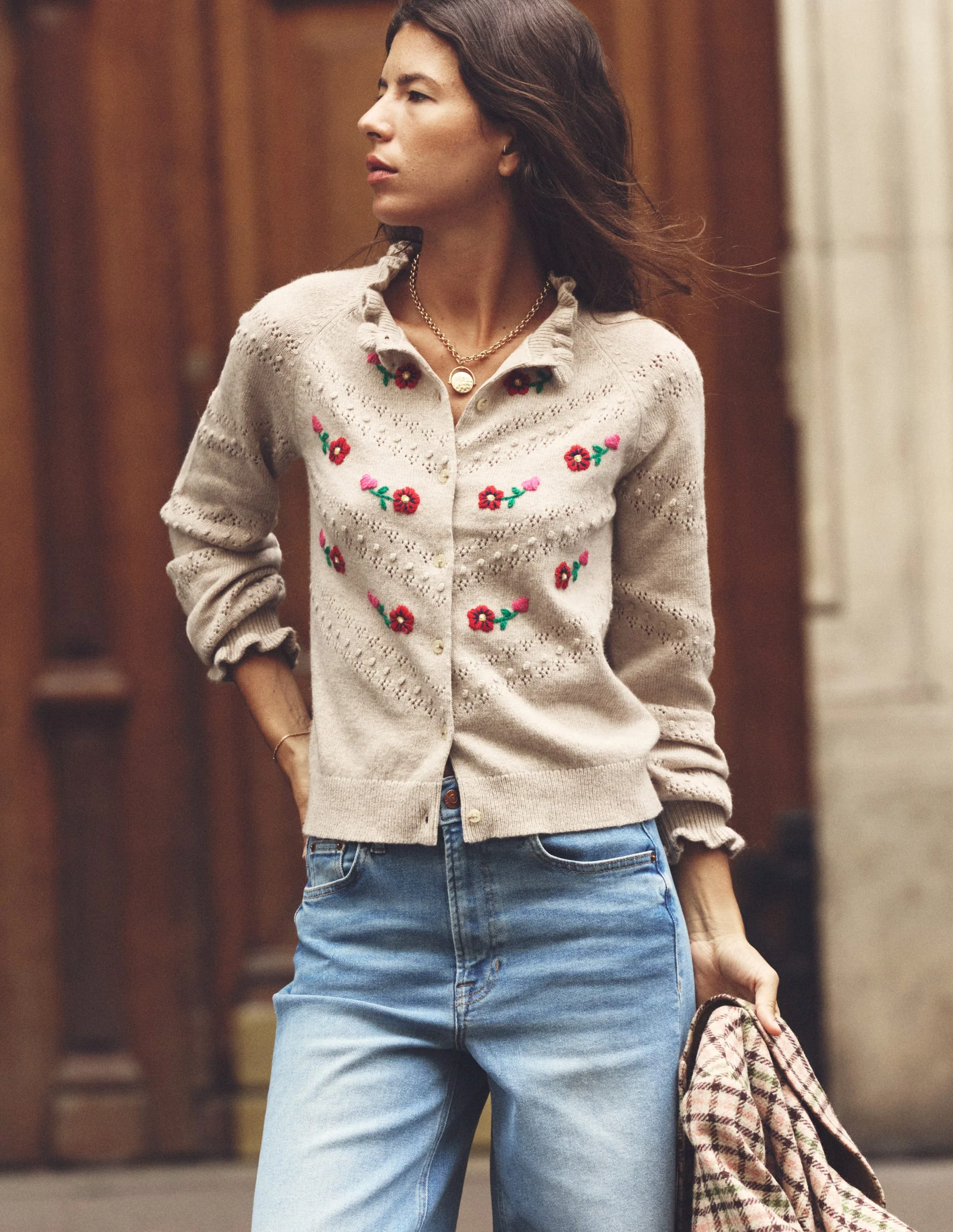 Fae Embroidered Cardigan-Oatmeal Melange - Image 5