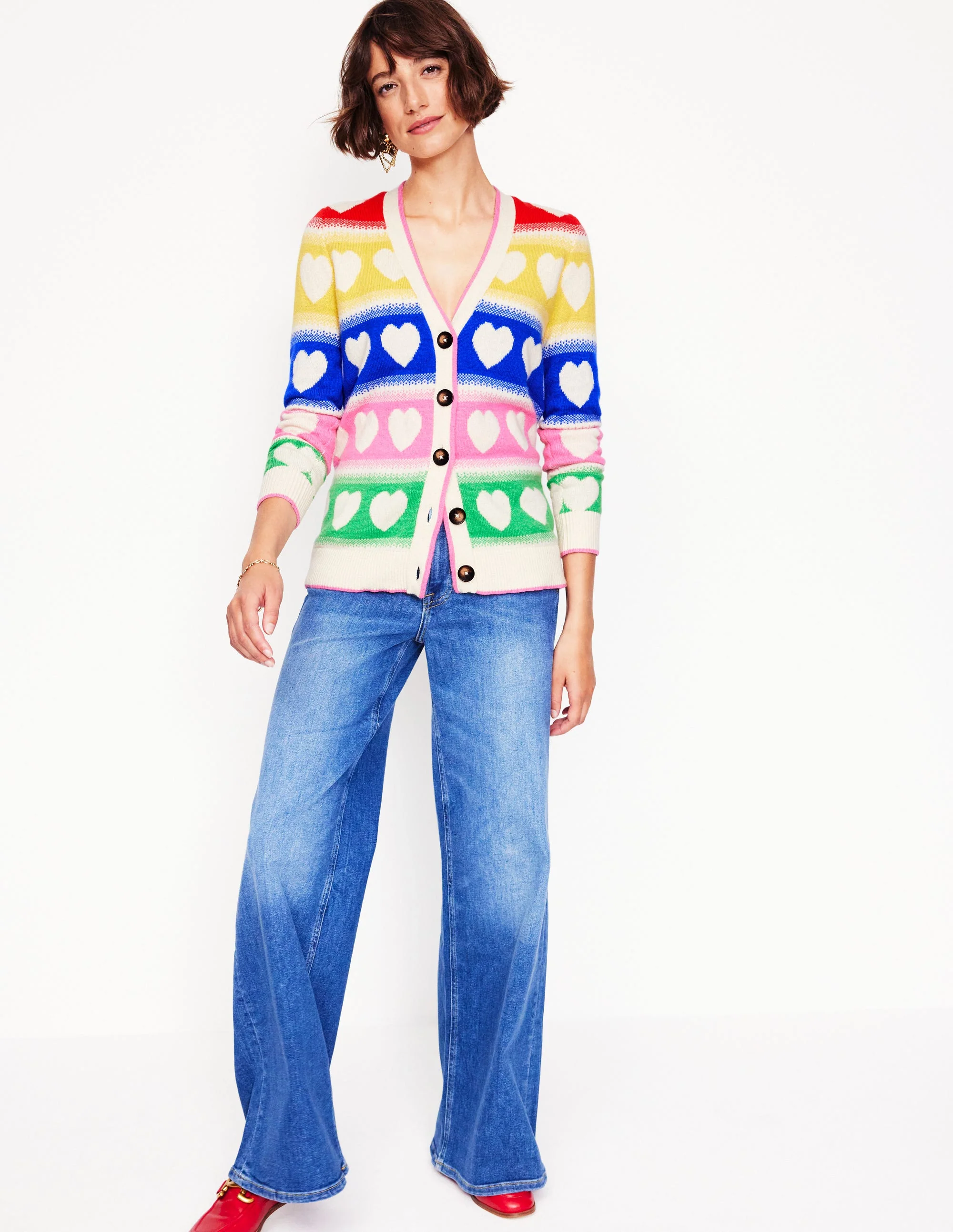 Fair Isle Boyfriend Cardigan-Multi, Hearts - Image 4