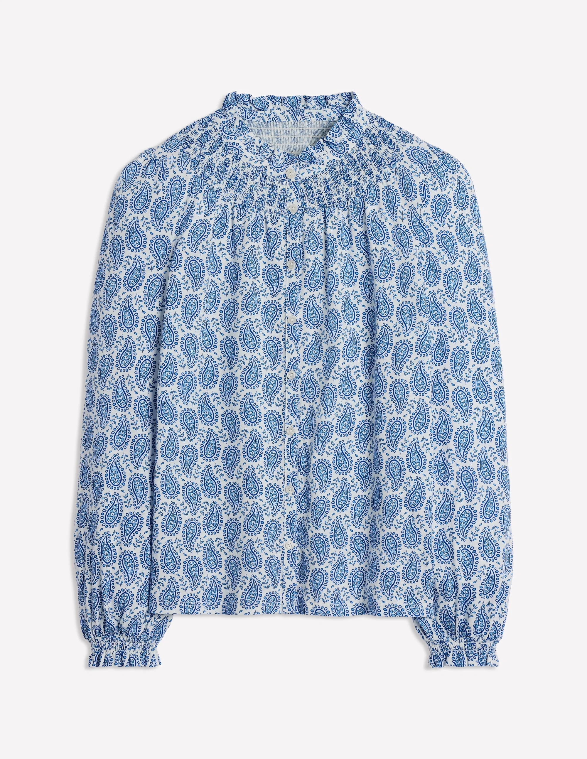 Fay Smocked Jersey Shirt-Gallery Blue, Paisley Heart - Image 5
