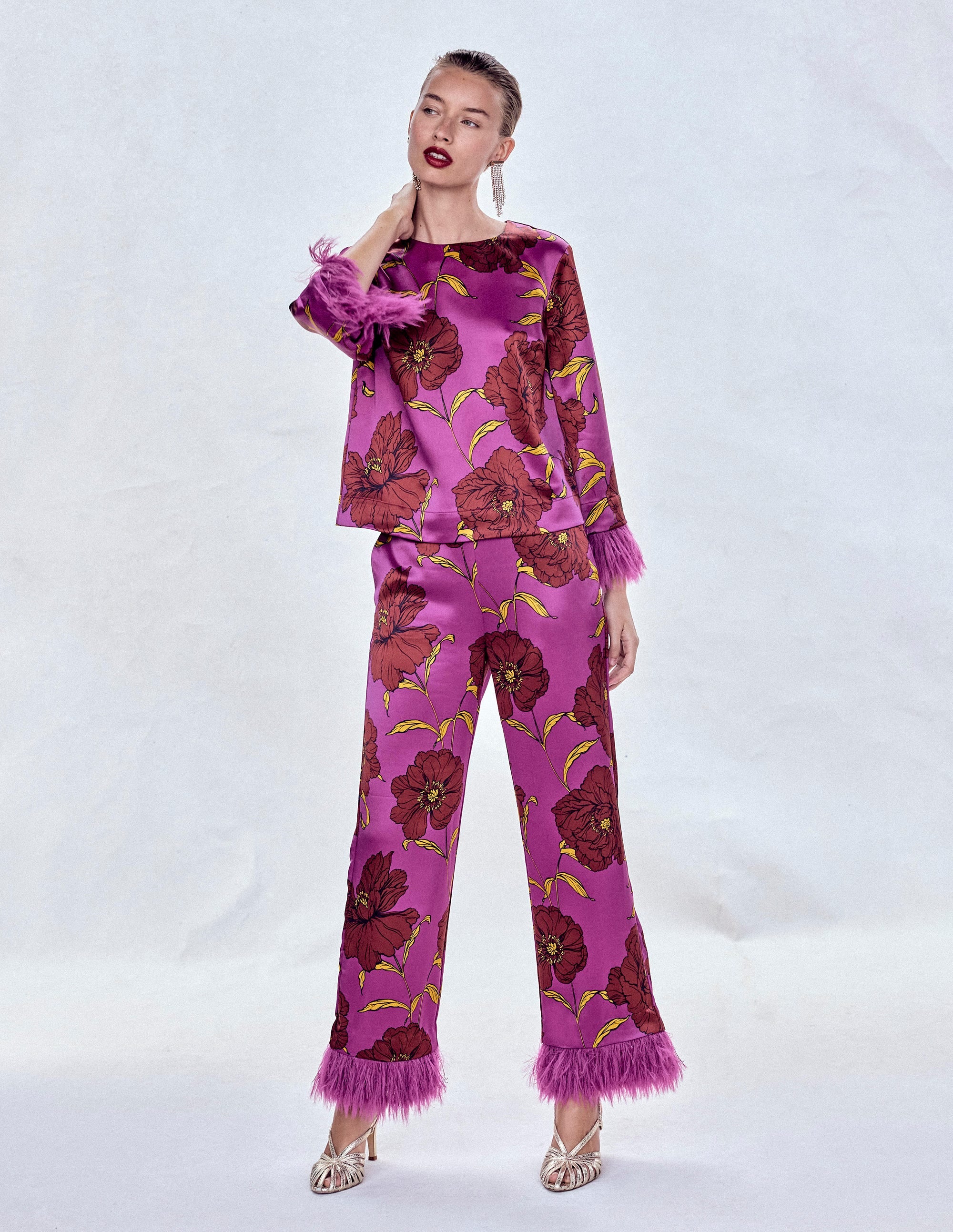 Feather Cuff Top-Regal Purple, Peony Bloom - Image 6