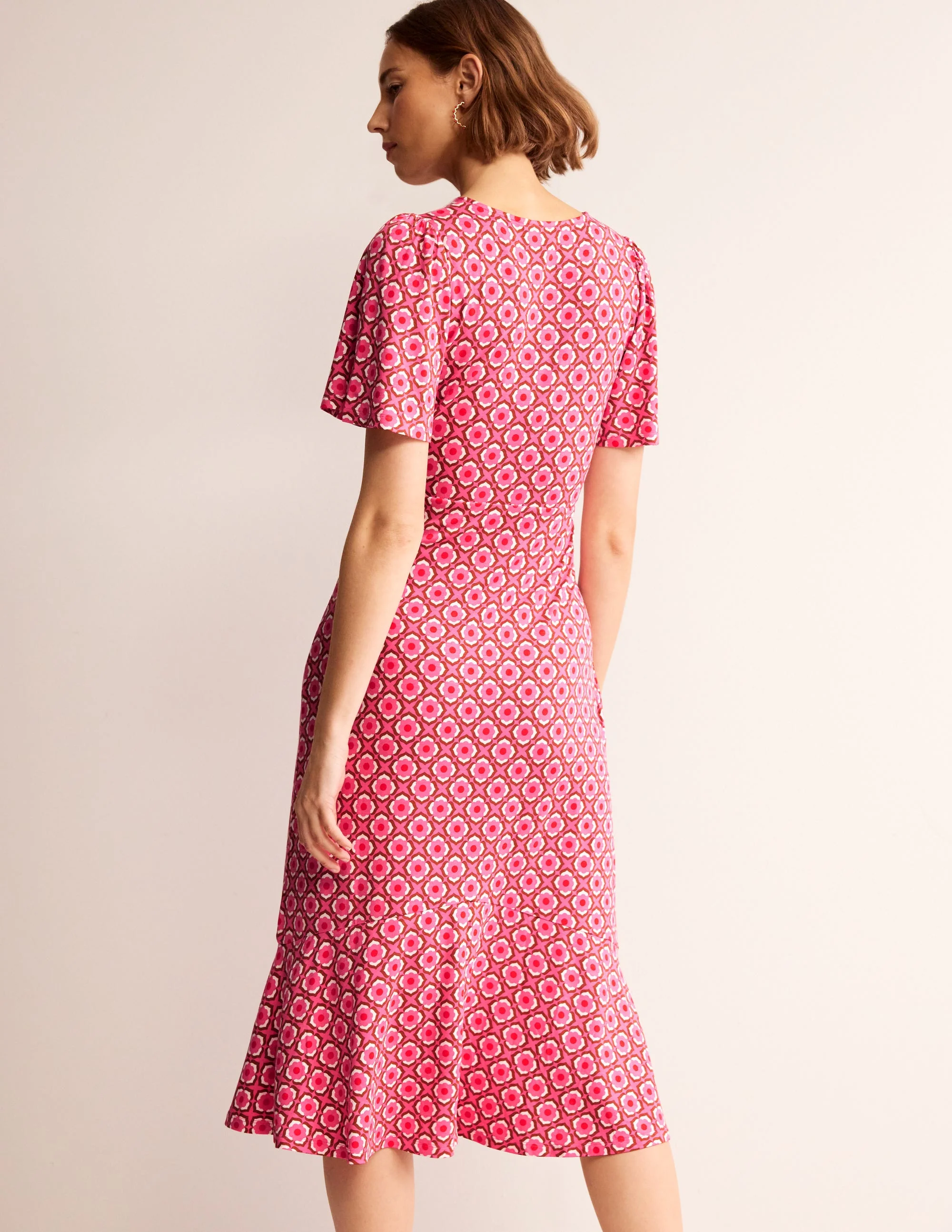 Felicity Jersey Midi Tea Dress-Sangria Sunset, Geo Pome - Image 3