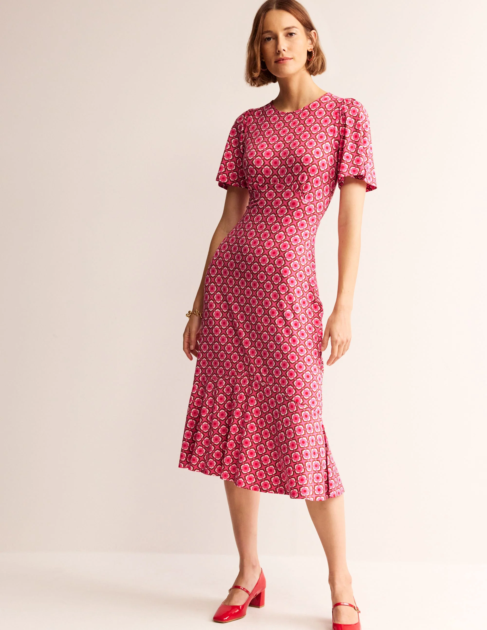 Felicity Jersey Midi Tea Dress-Sangria Sunset, Geo Pome - Image 4