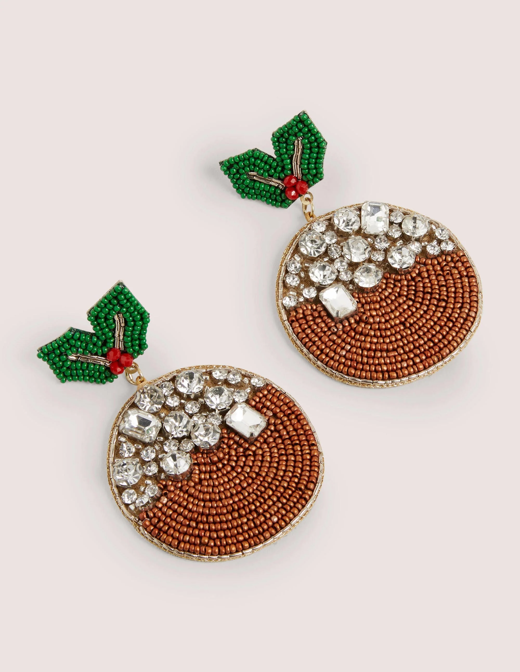 Festive Embellished Earrings-Christmas Pudding
