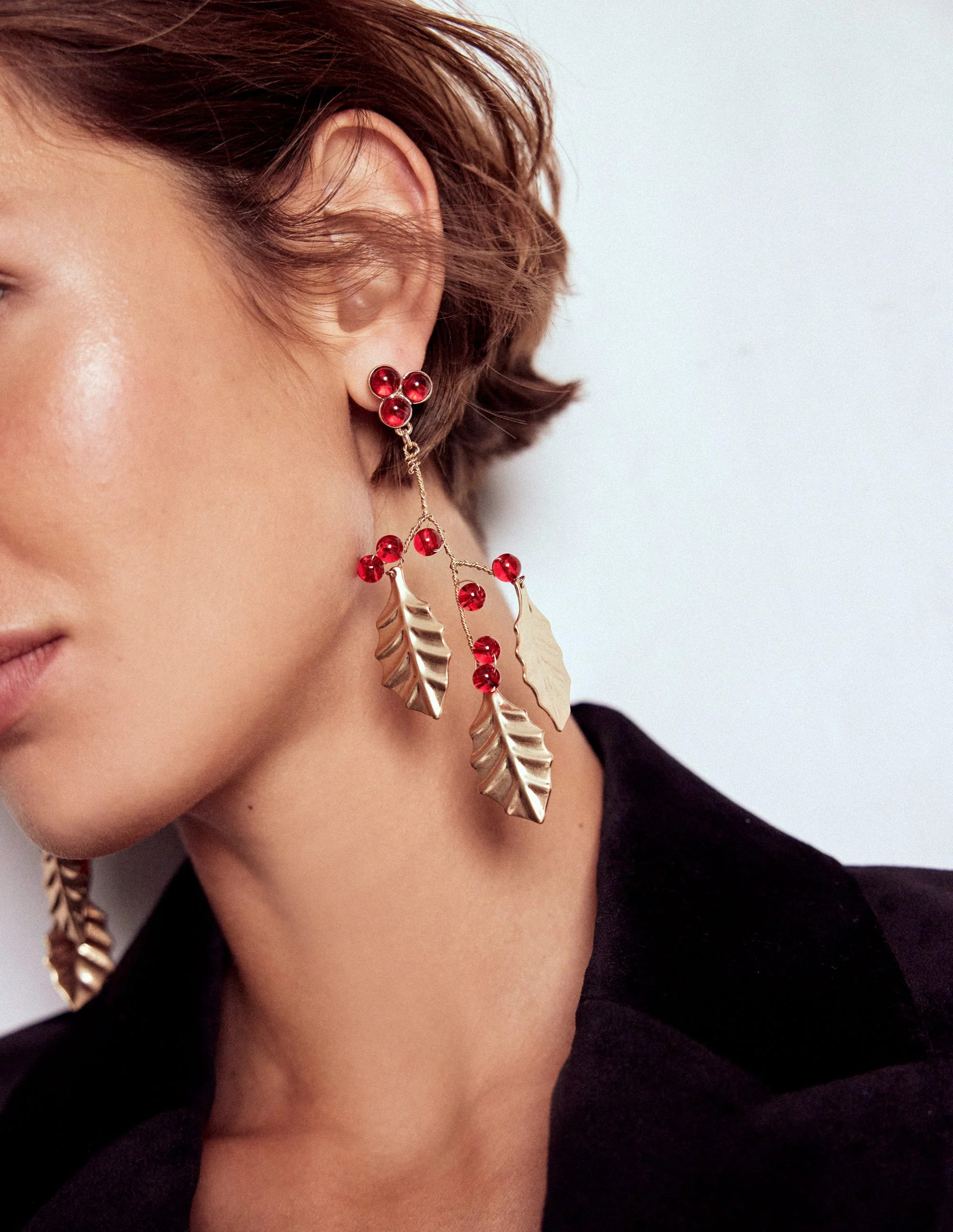 Festive Metal Earrings-Red - Image 2
