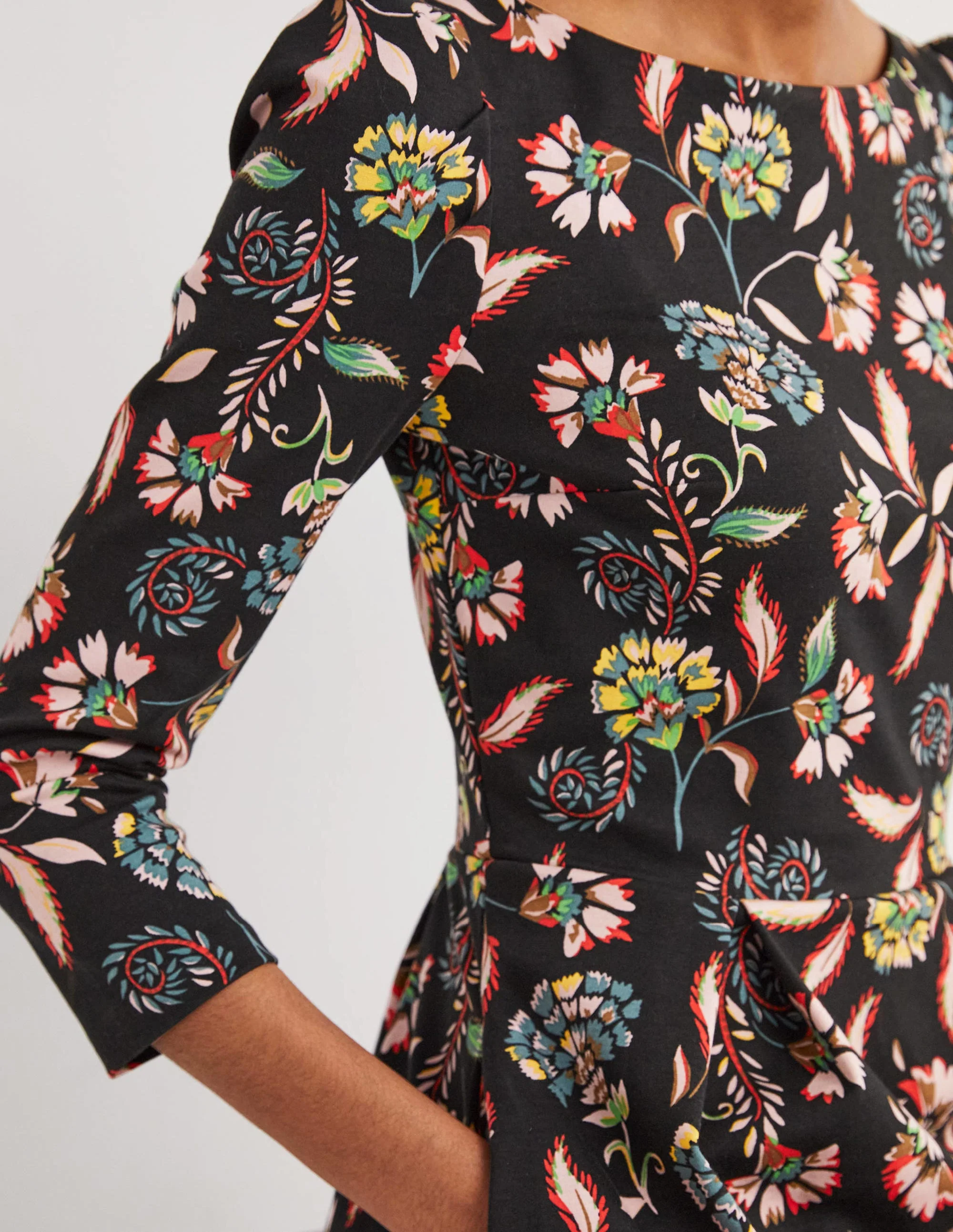 Fit and Flare Jersey Dress-Black, Blossom Pome - Image 2