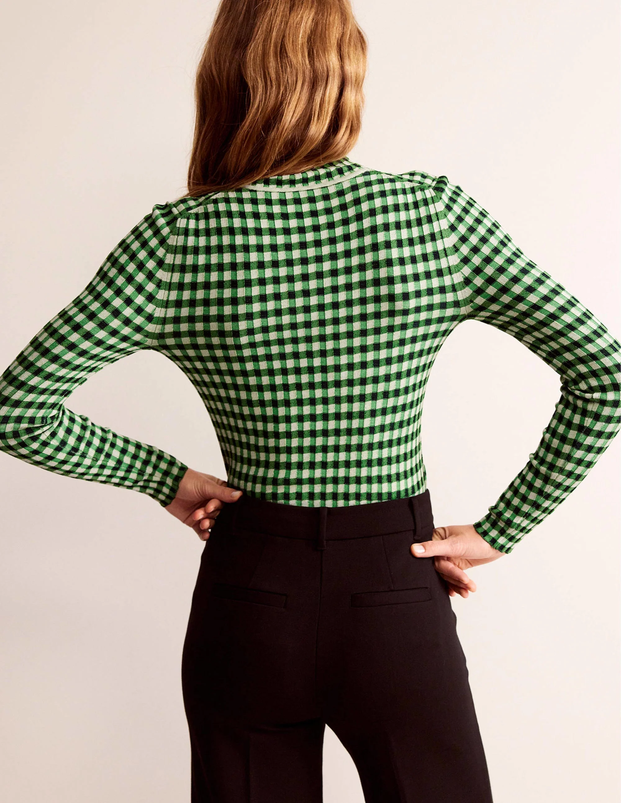 Fitted Check Sweater-Navy, Bright Green - Image 3