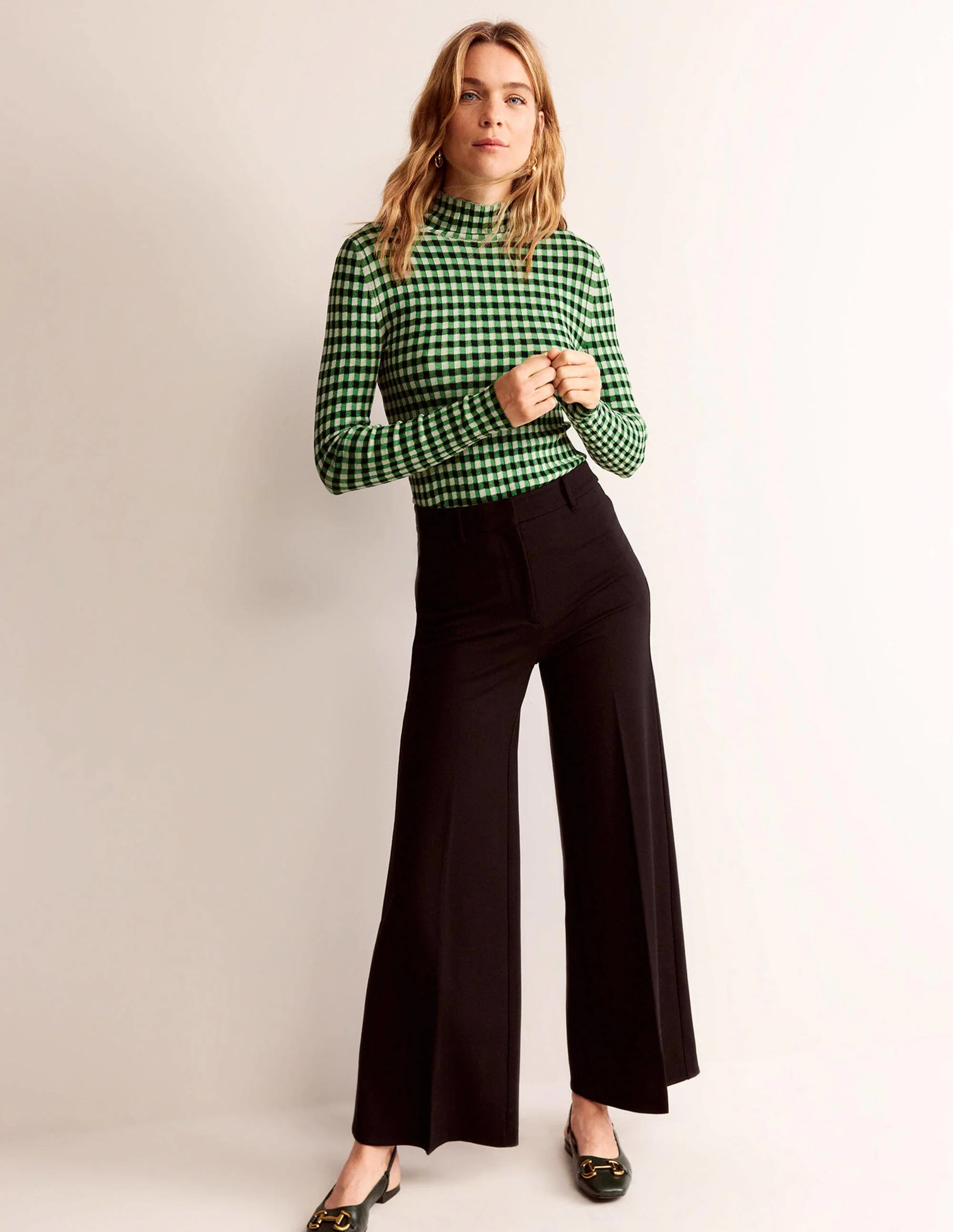 Fitted Check Sweater-Navy, Bright Green - Image 4