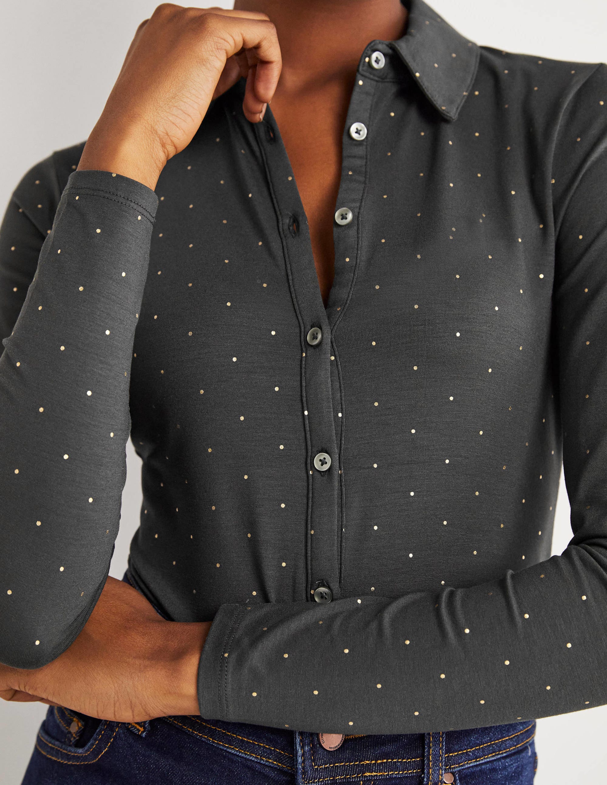 Fitted Jersey Shirt-Charcoal, Foil Dot - Image 2