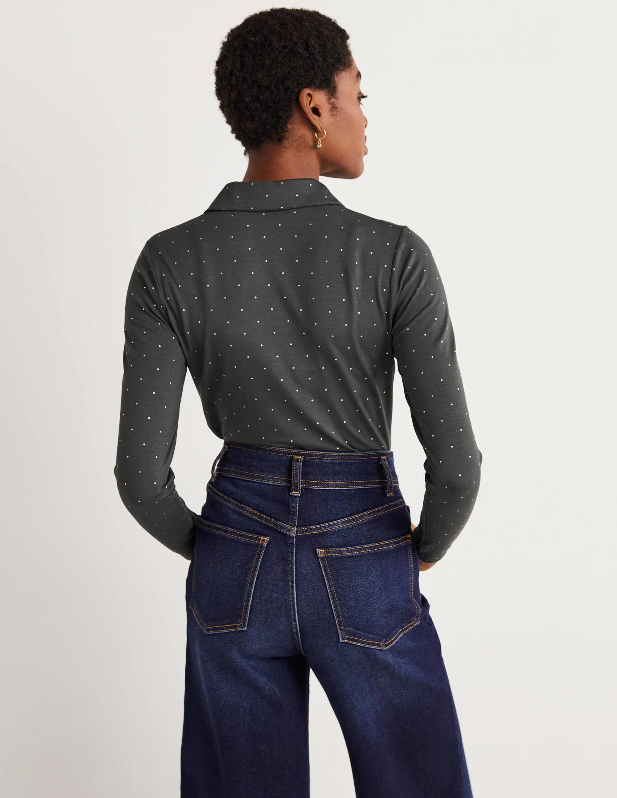 Fitted Jersey Shirt-Charcoal, Foil Dot - Image 3