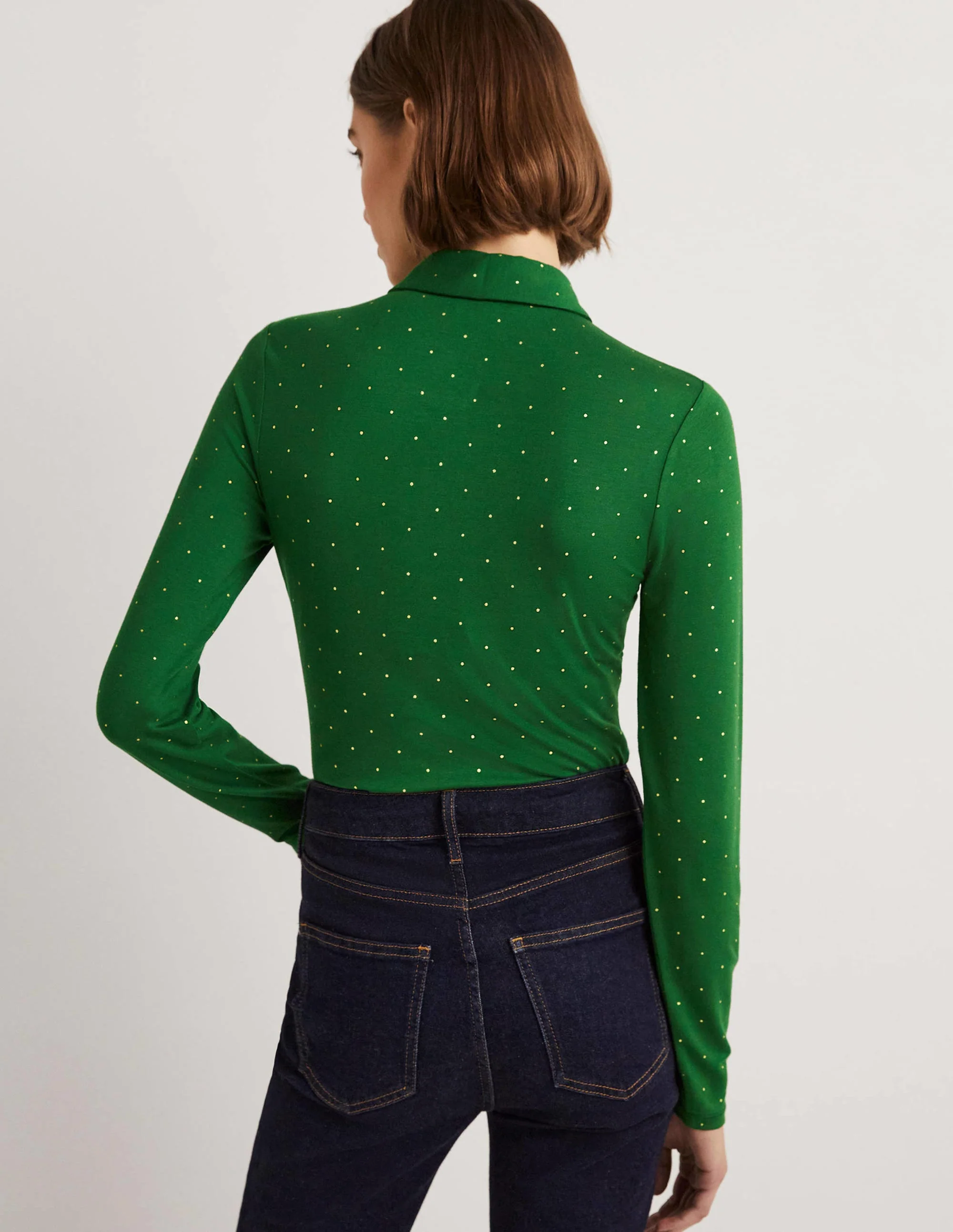 Fitted Jersey Shirt-Hunter Green, Foil Dot - Image 3