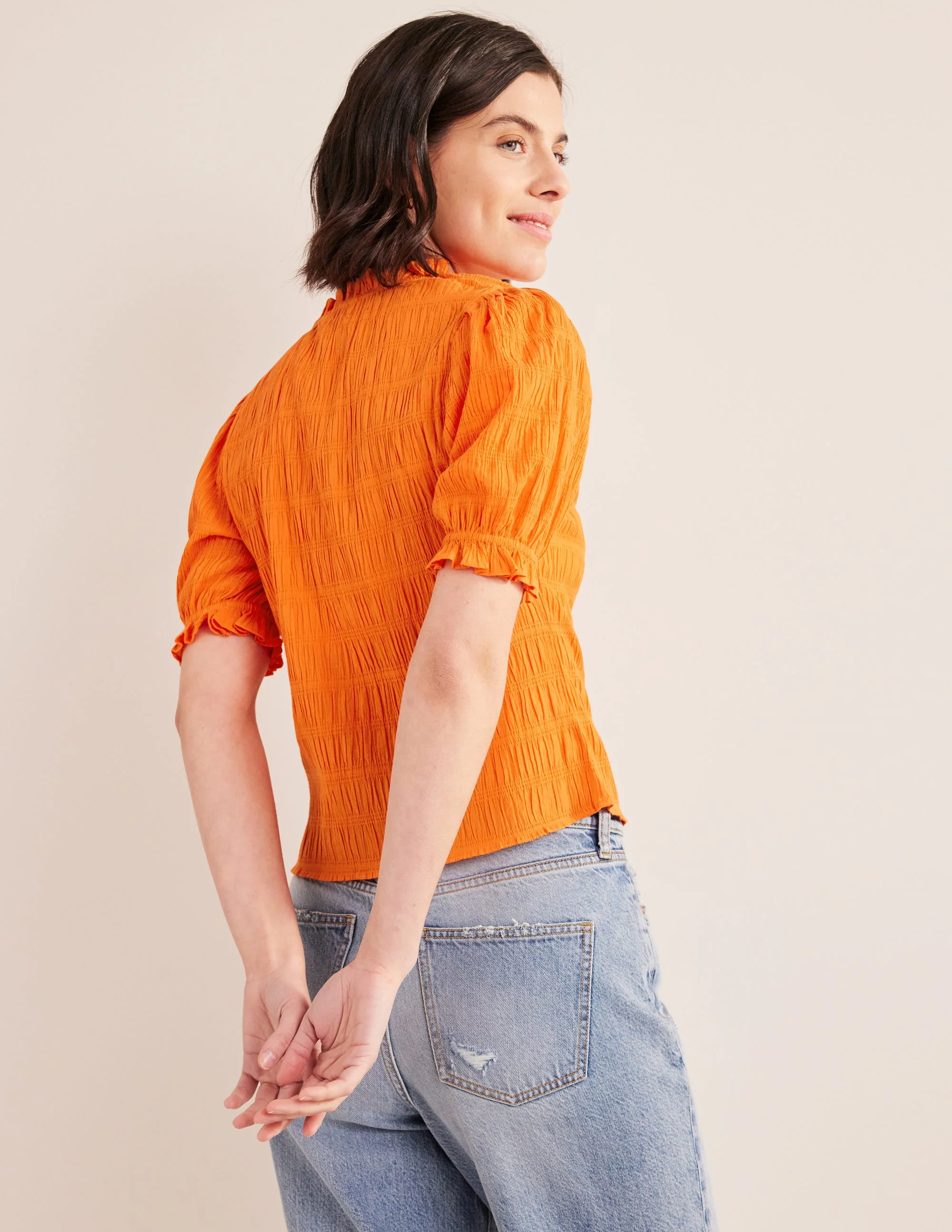 Fitted Textured Top-Vermillion Red - Image 3