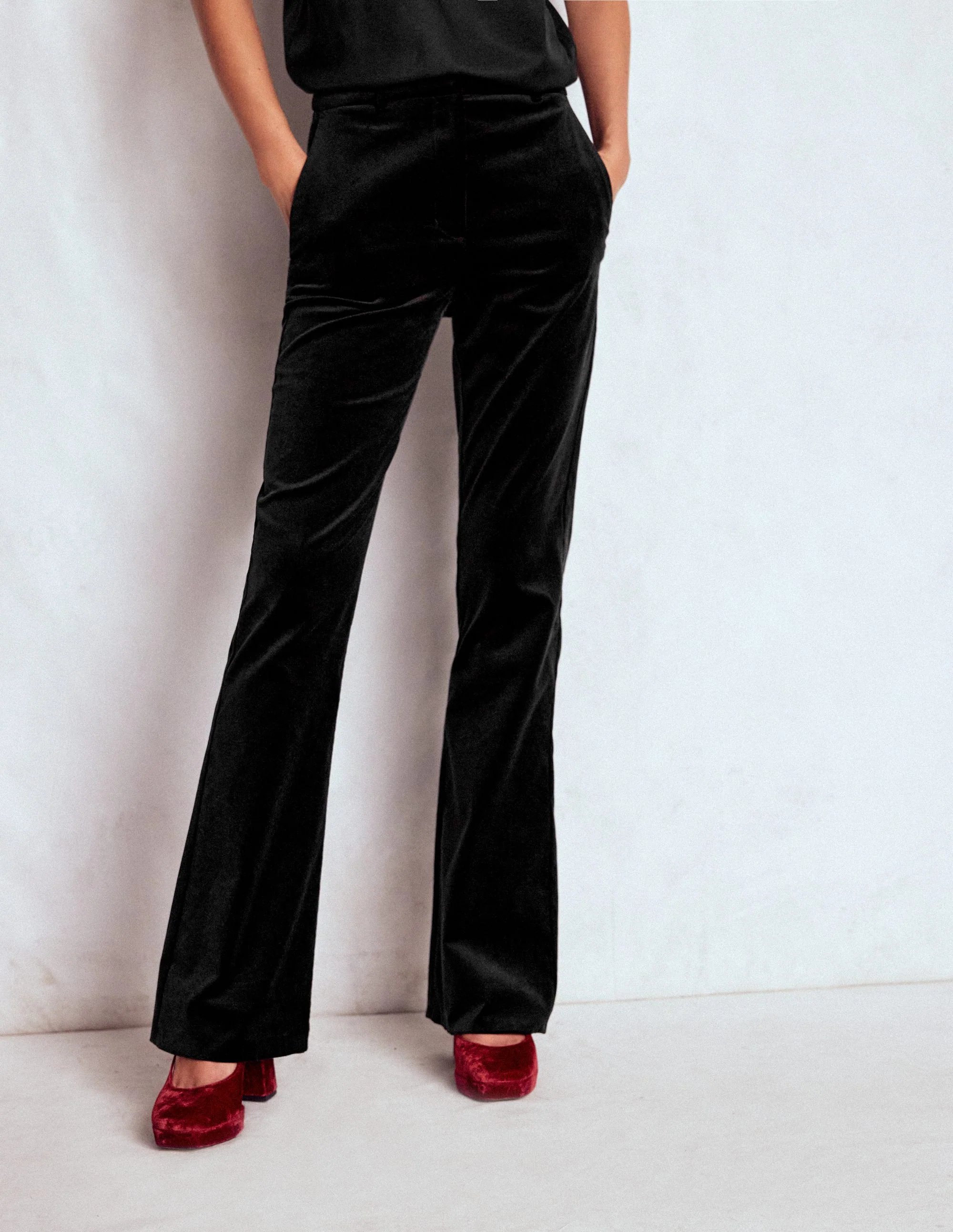 Fitted Velvet Flare Pants-Black - Image 6