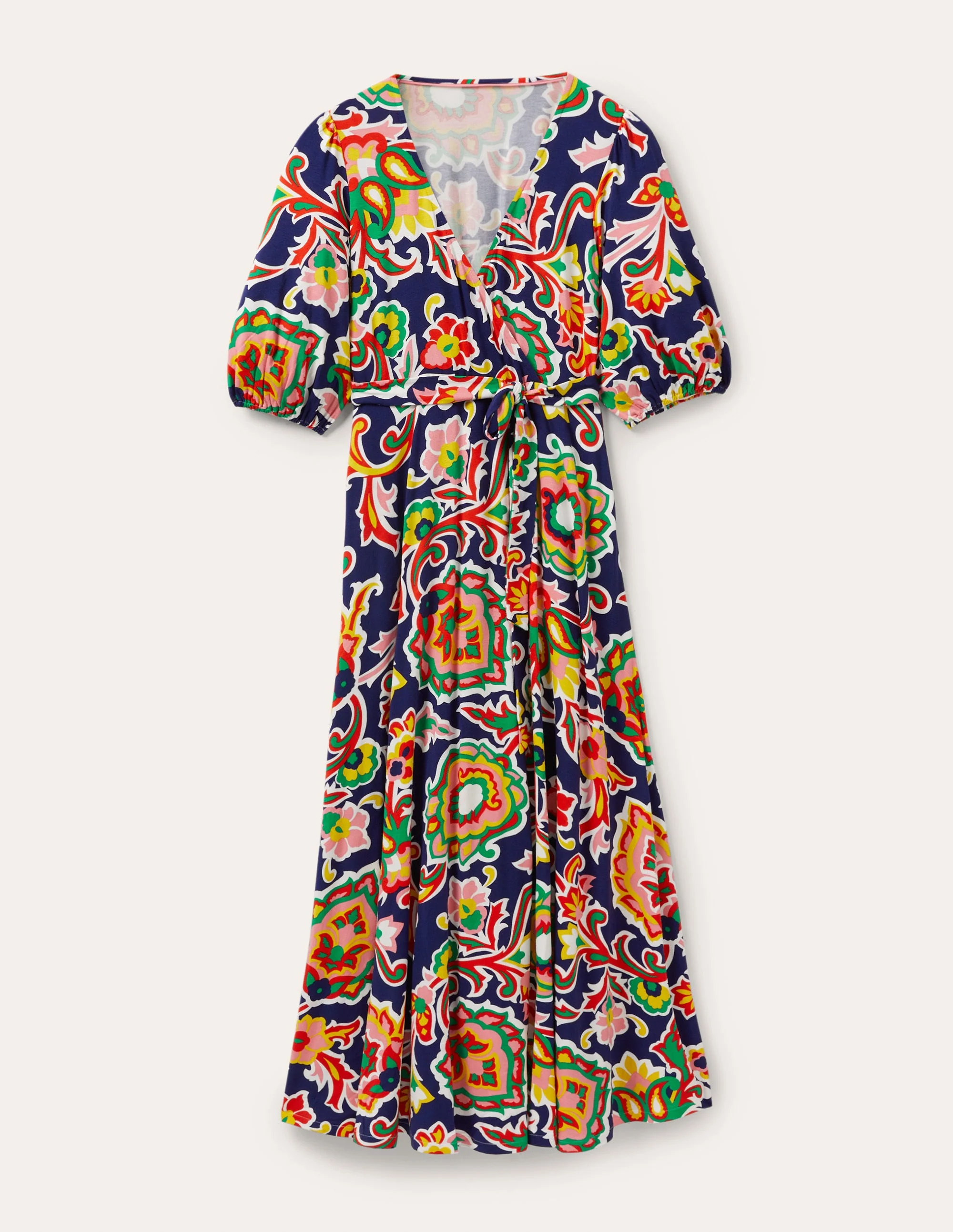 Fixed Wrap Jersey Maxi Dress-Midnight Ocean, Blooms - Image 5
