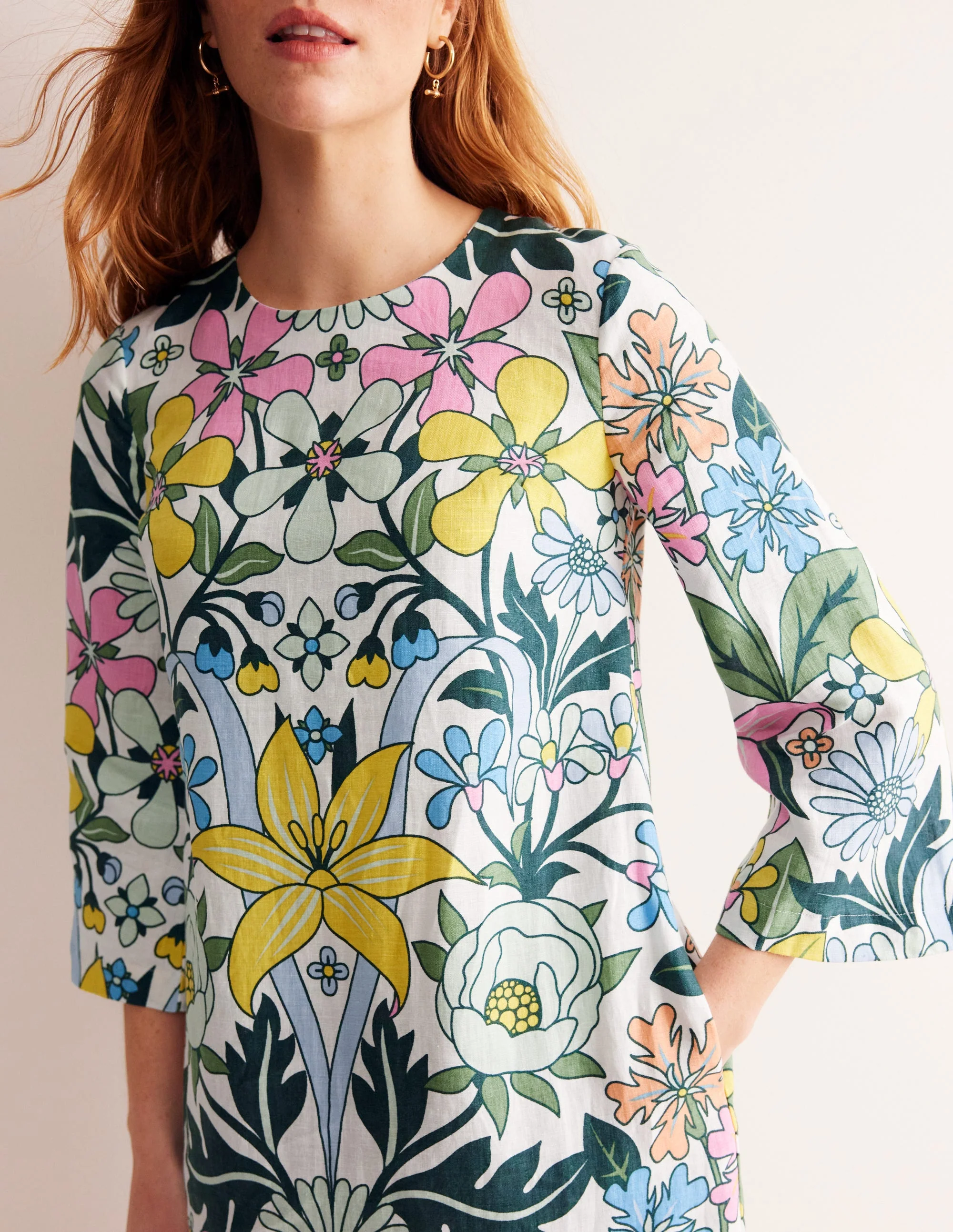 Flare Linen Short Dress-Multi, Wildflower Daisy - Image 2