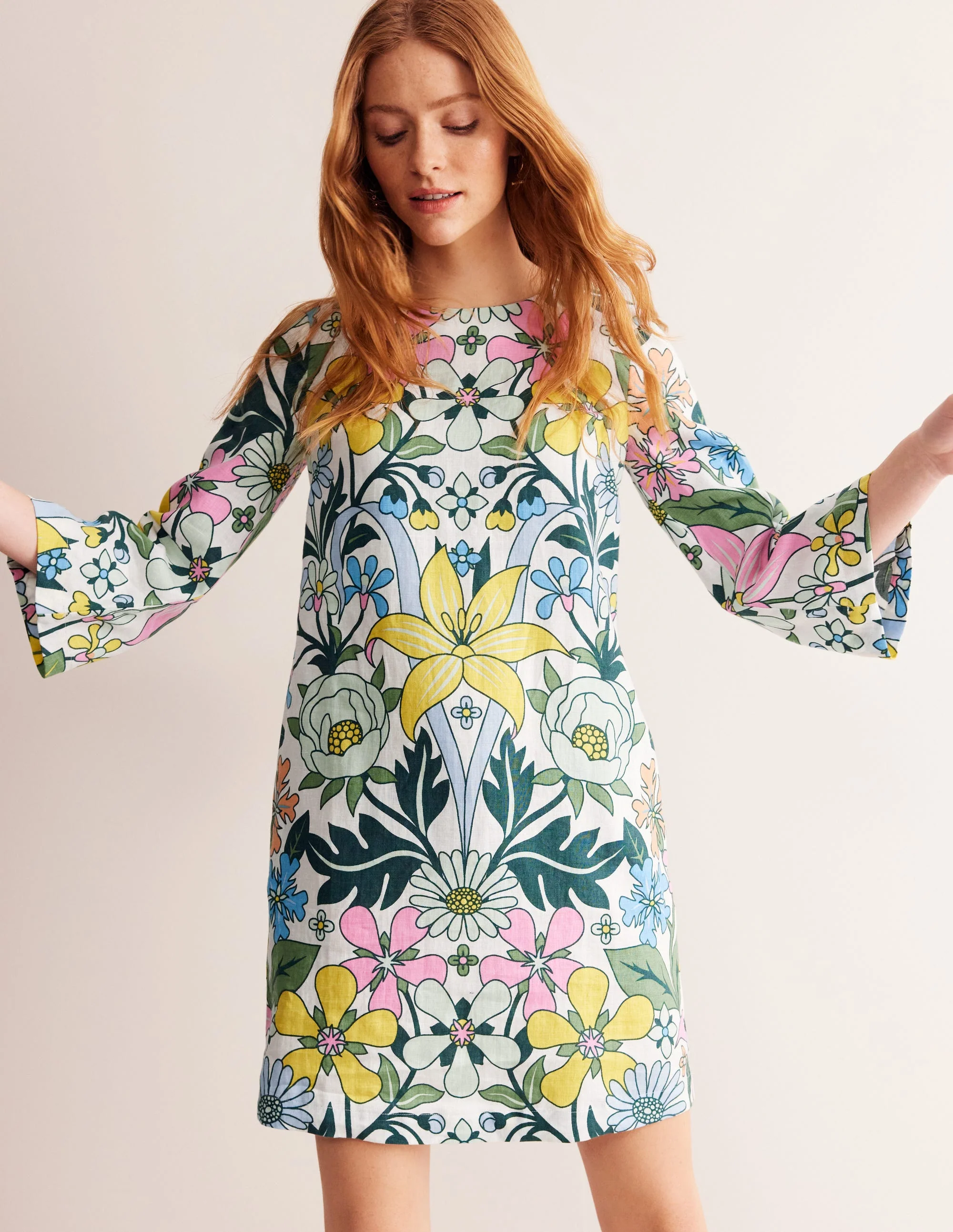 Flare Linen Short Dress-Multi, Wildflower Daisy - Image 4