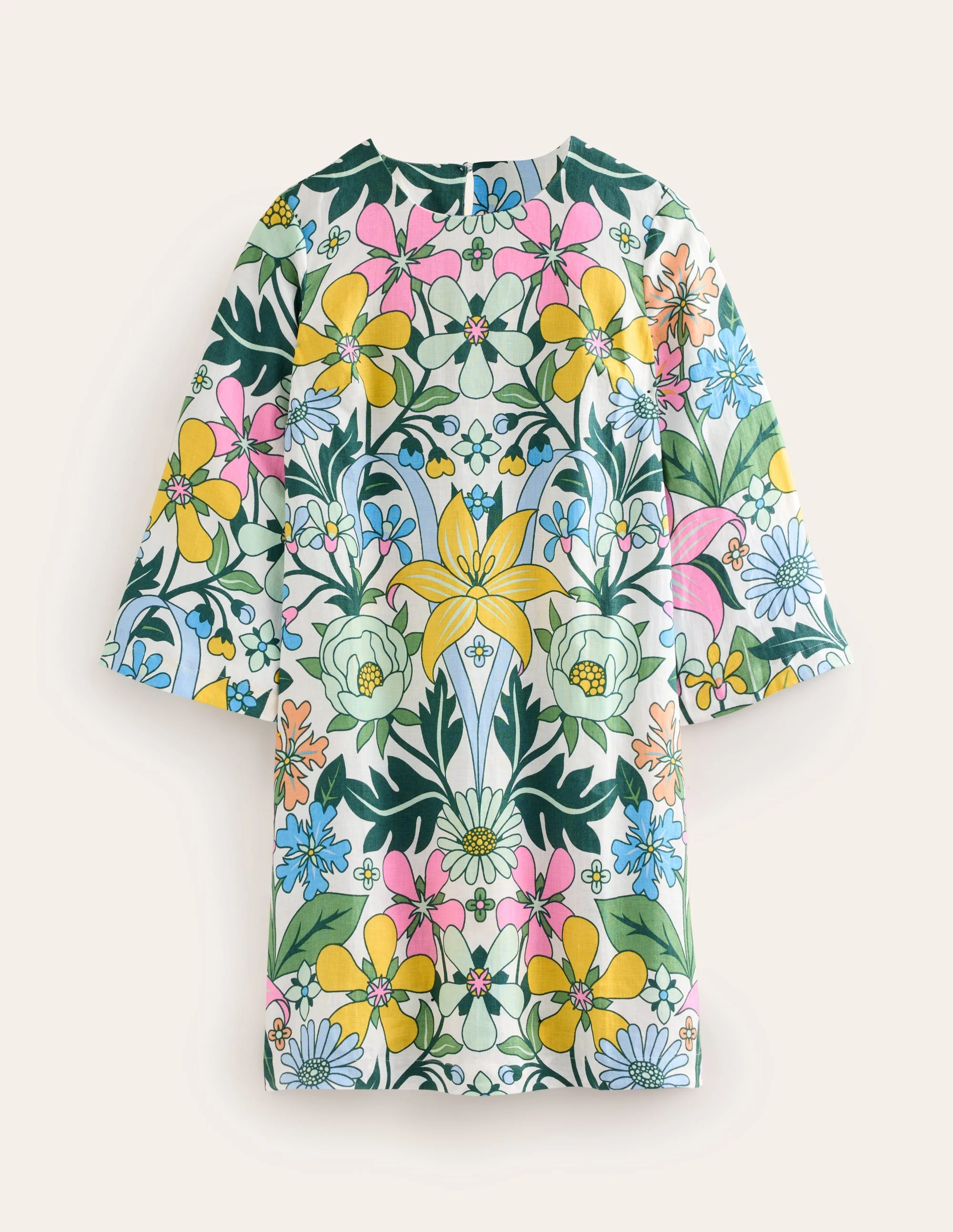 Flare Linen Short Dress-Multi, Wildflower Daisy - Image 7