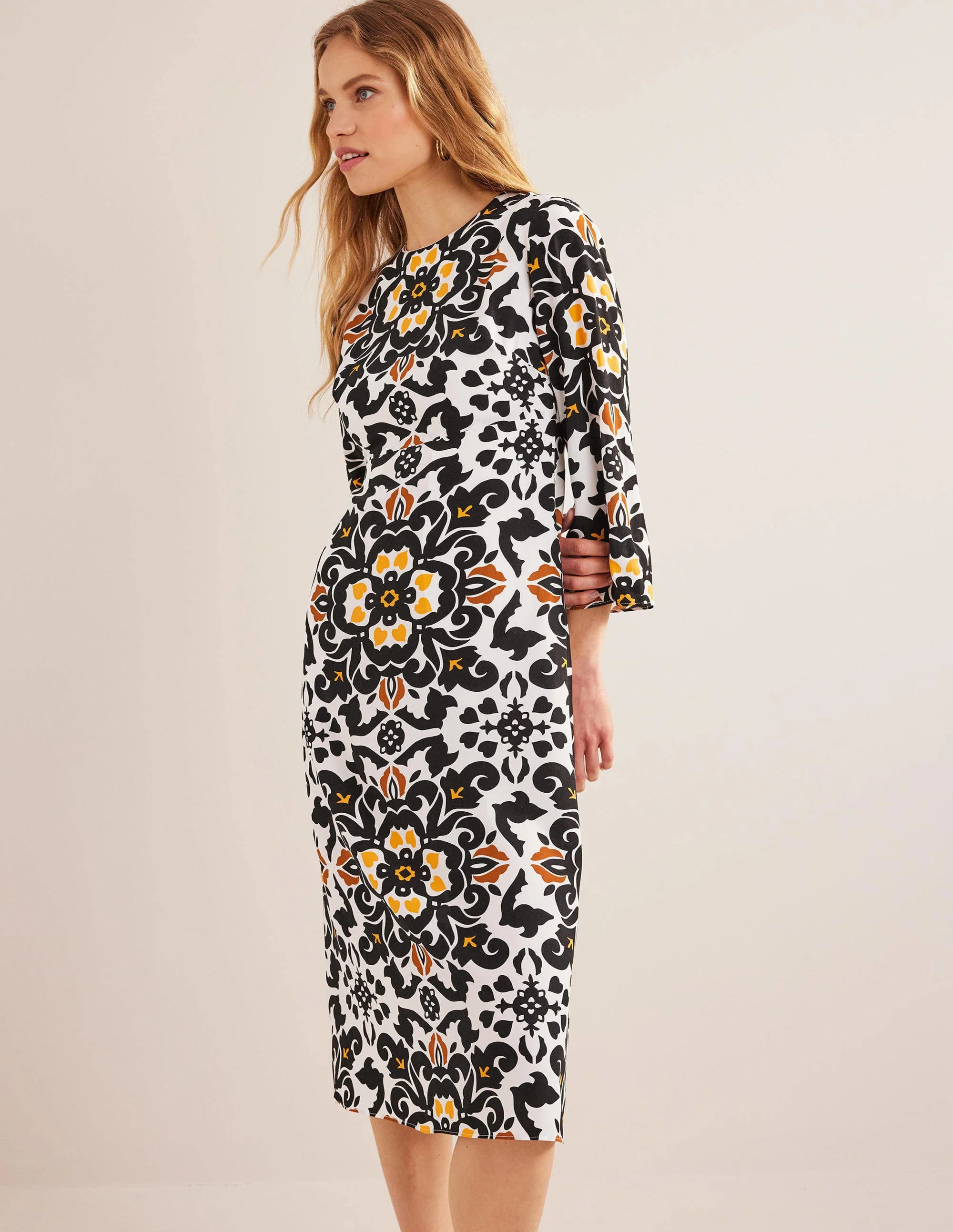 Flare Sleeve Midi Dress-Black, Opulent Pome - Image 4