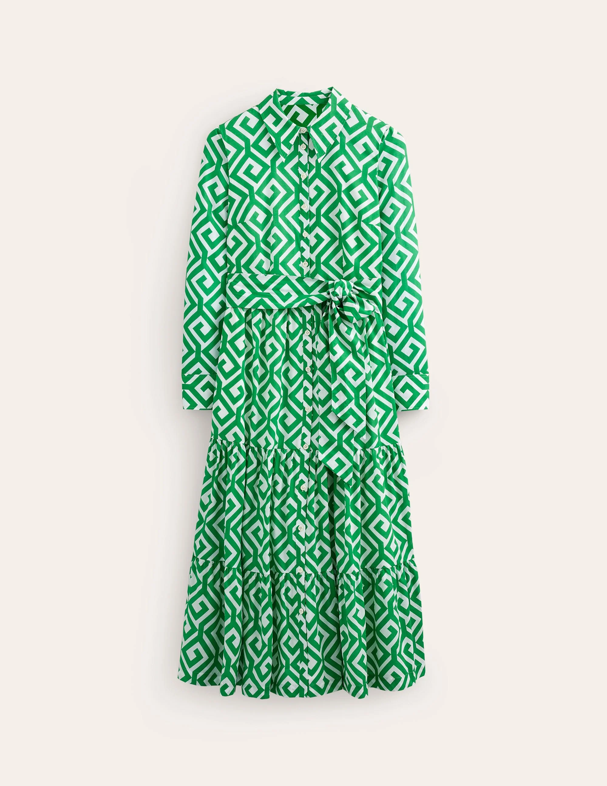 Flo Cotton Midi Shirt Dress-Green Tambourine, Maze - Image 8