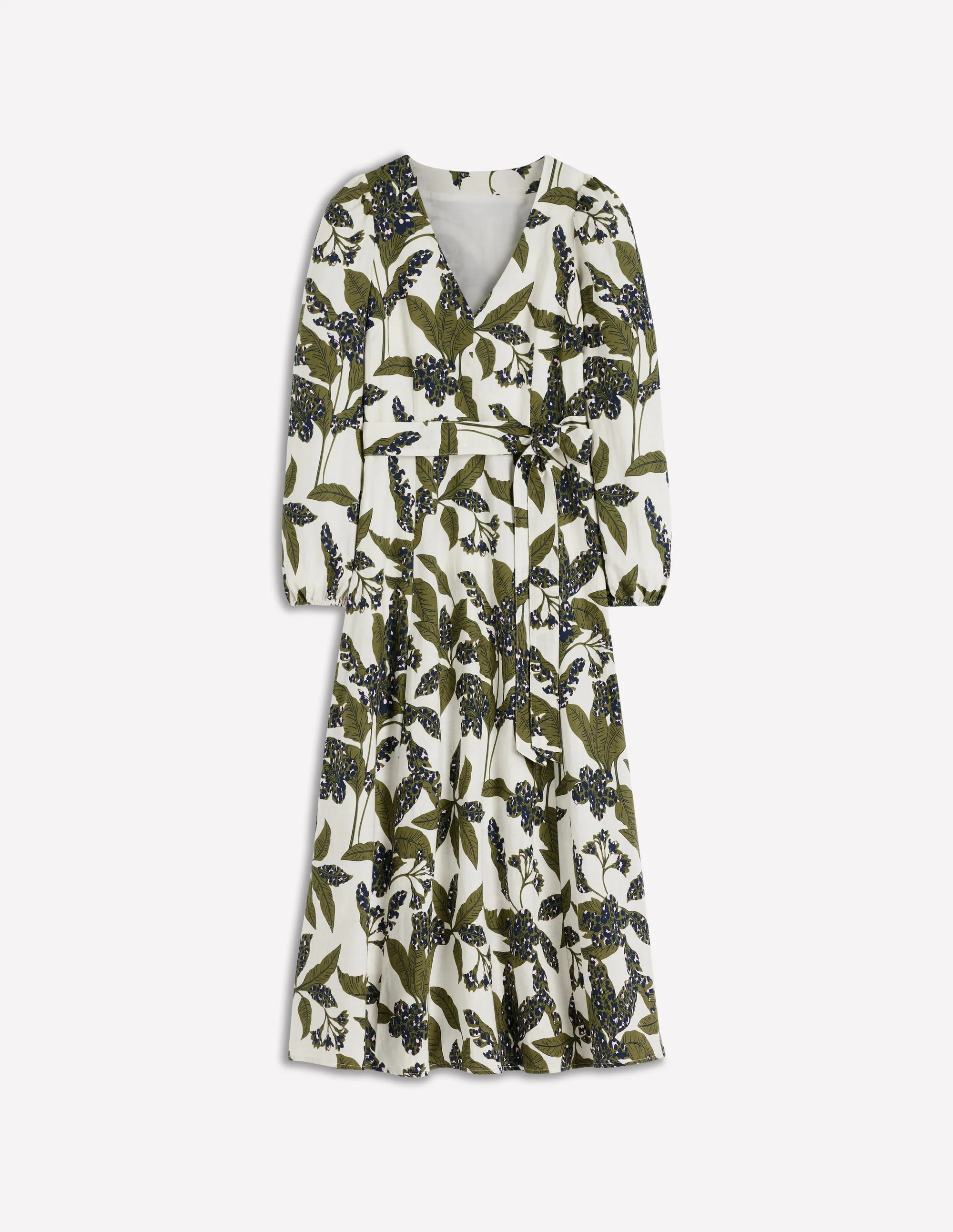 Florence Linen Blend Dress-Olive Leopard Flora - Image 7
