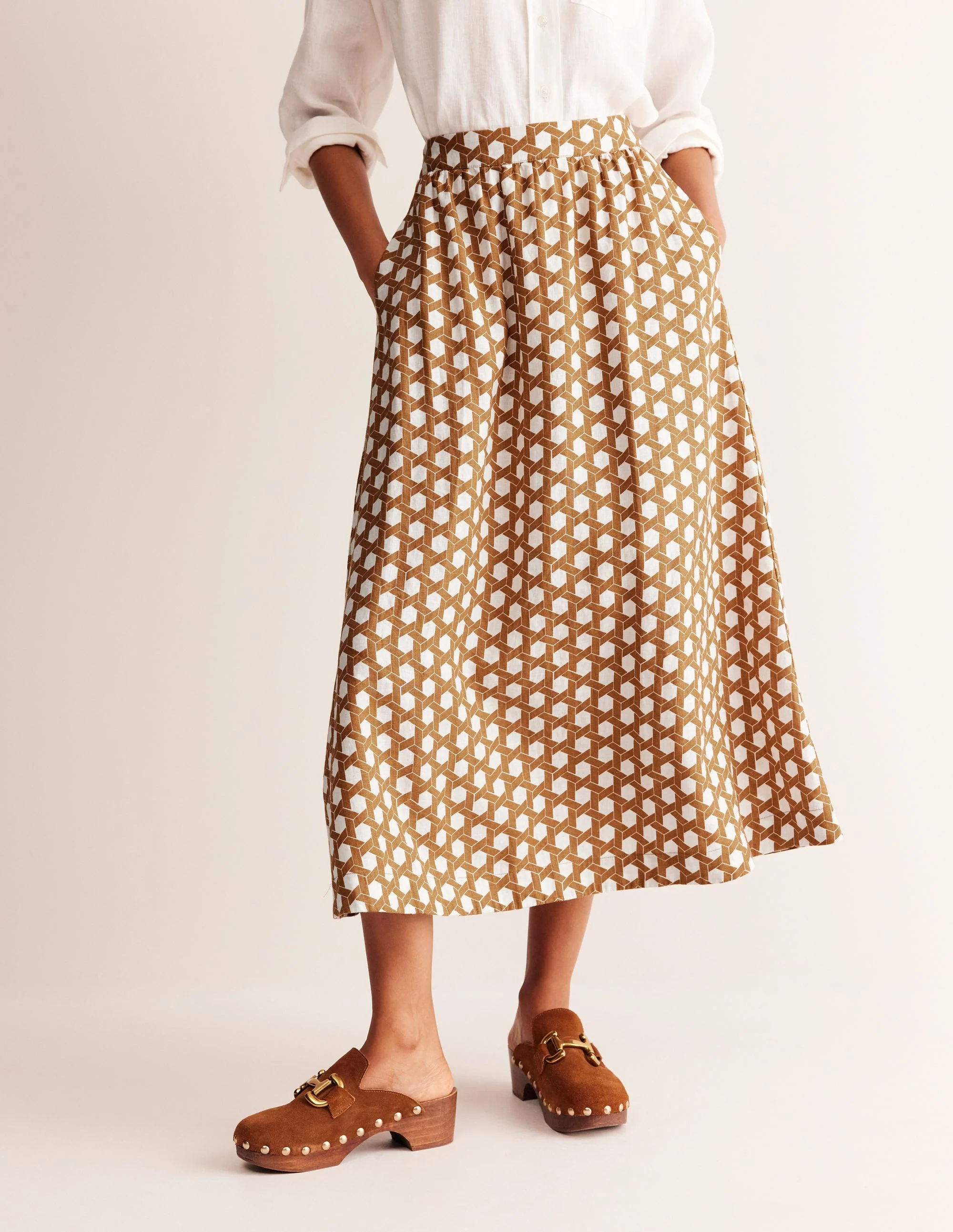 Florence Linen Midi Skirt-Rubber, Honeycomb Geo - Image 4
