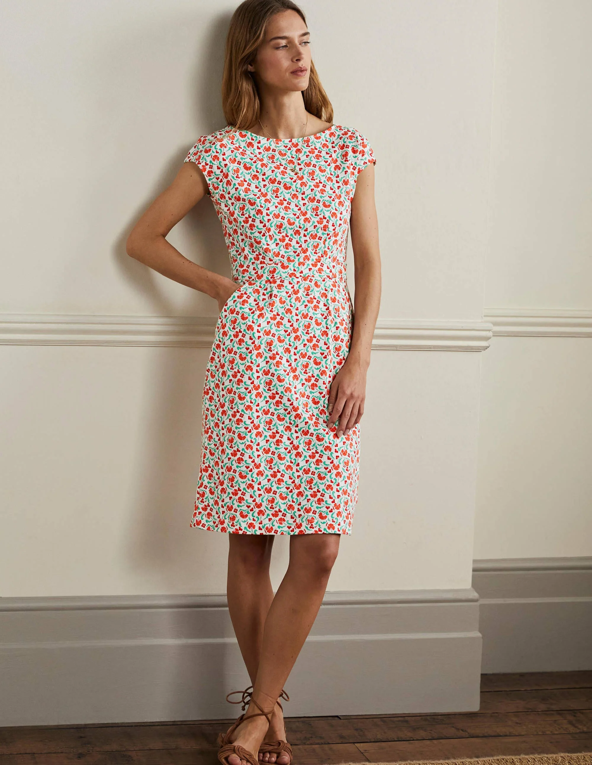Florrie Jersey Dress-Bright Papaya Delicate Bud