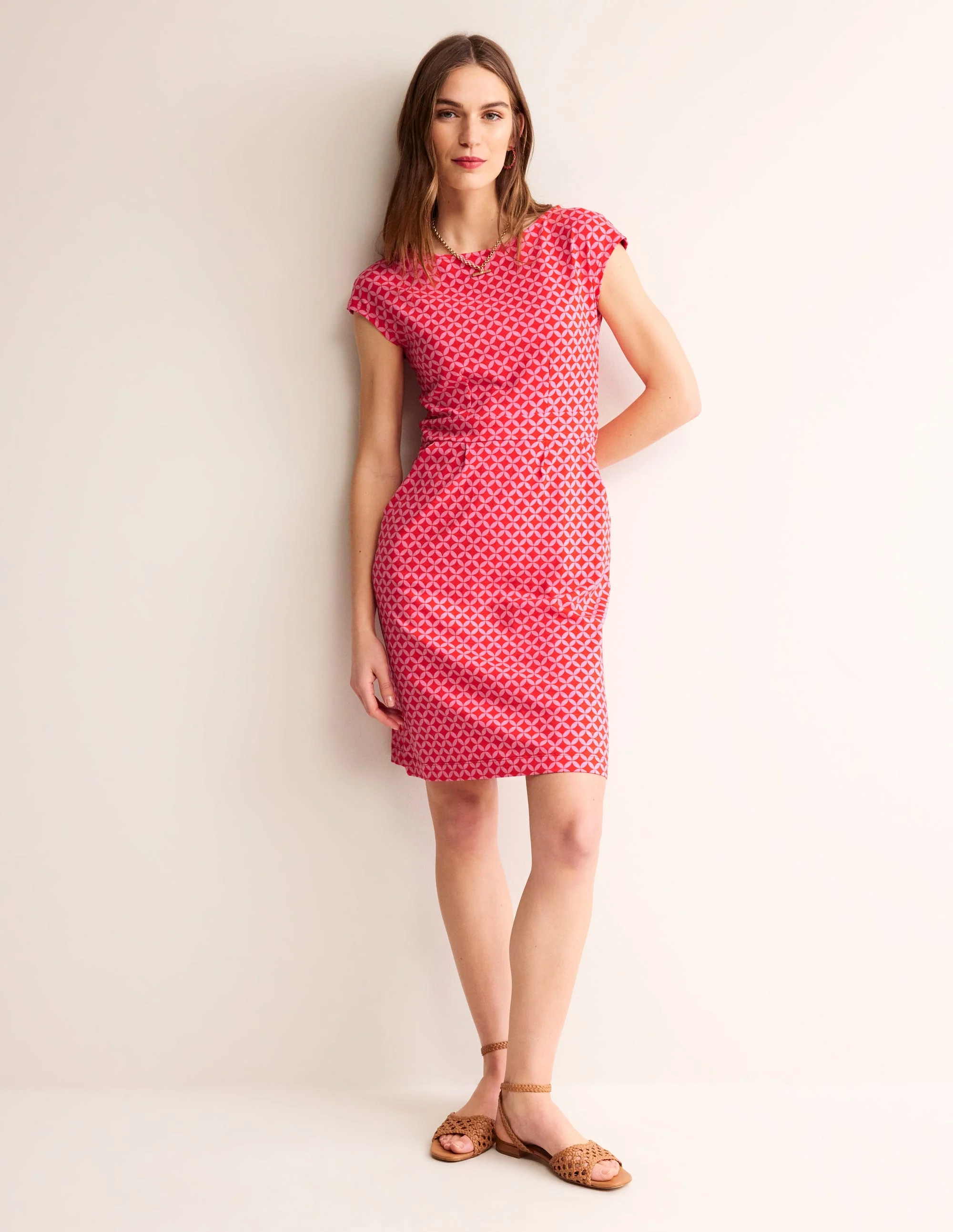 Florrie Jersey Dress-Flame Scarlet, Diamond Terrace