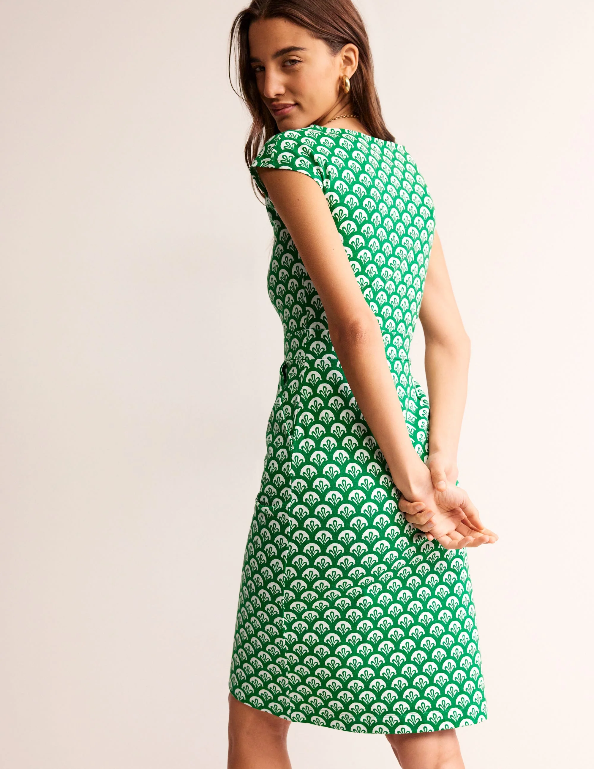 Florrie Jersey Dress-Green Tambourine, Foliage Geo - Image 3