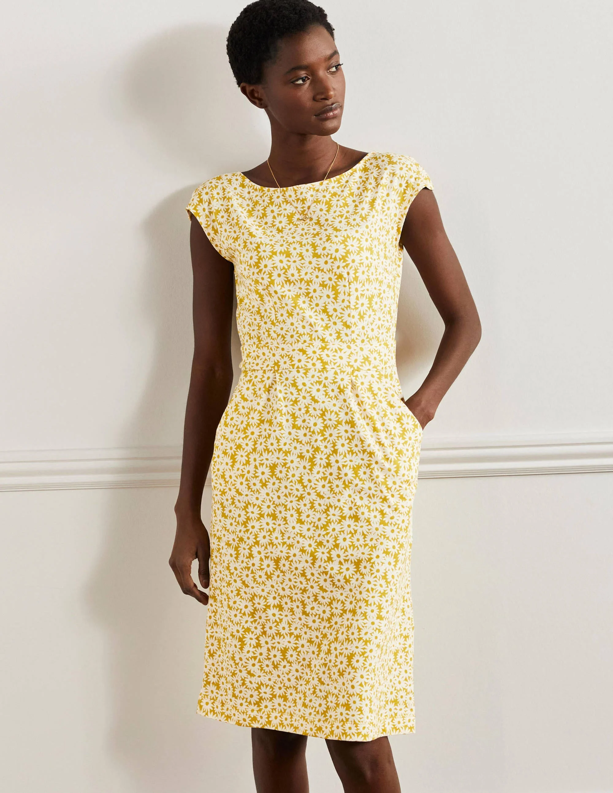 Florrie Jersey Dress-Olive Oil, Daisy Floral - Image 4