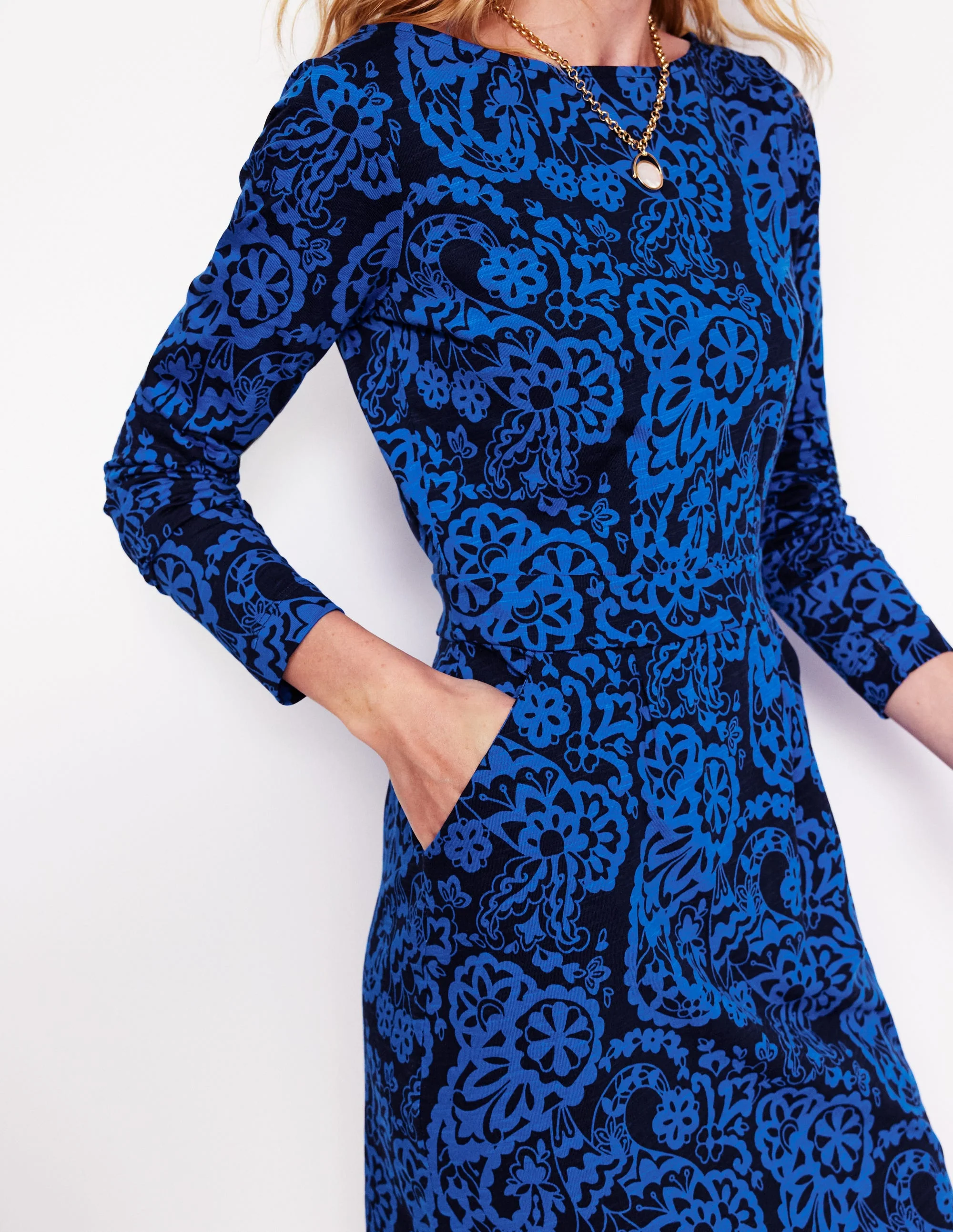 Florrie Long Sleeve Dress-Blue, Paisley Cascade - Image 2
