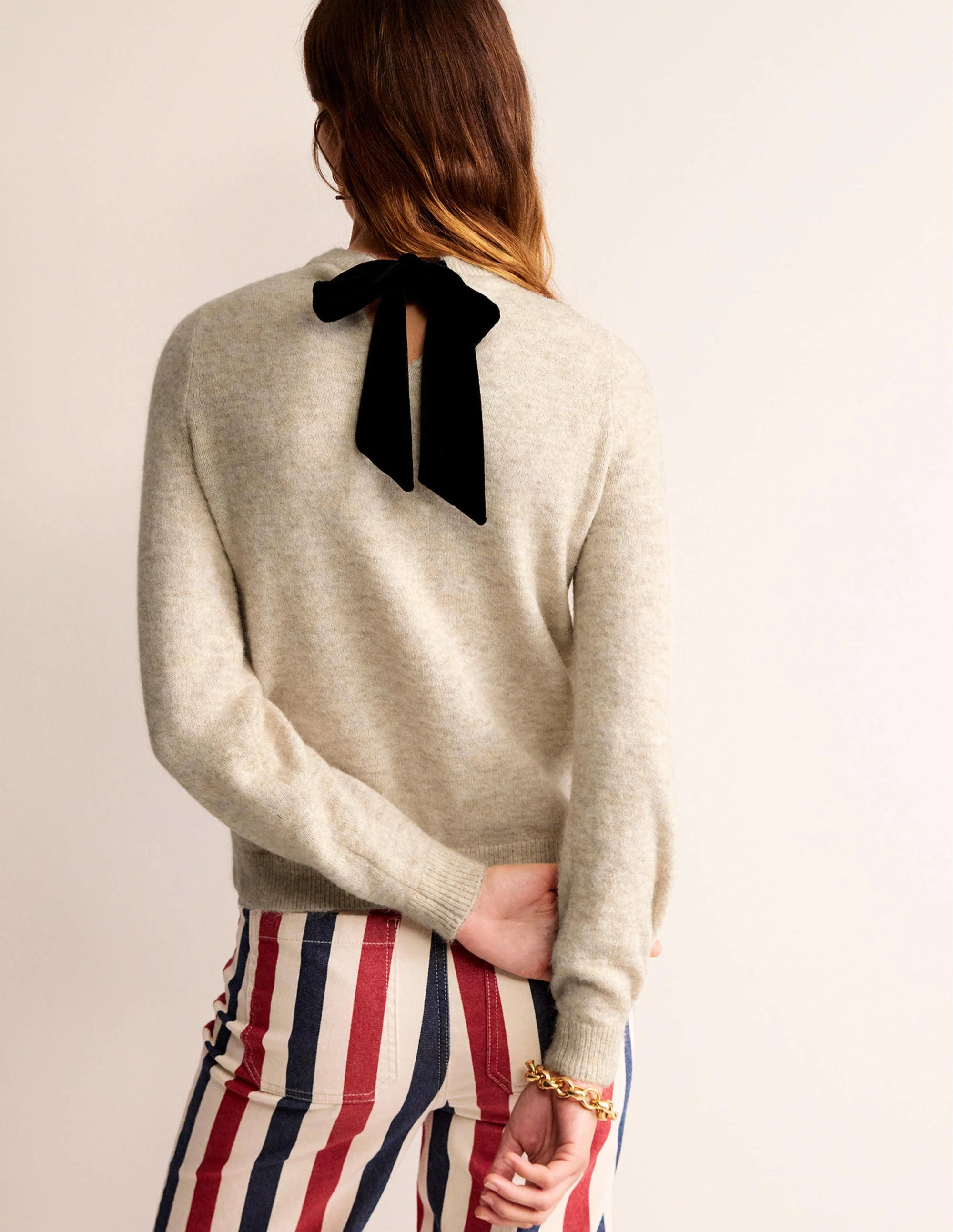 Fluffy Bow Back Sweater-Oatmeal Melange - Image 3