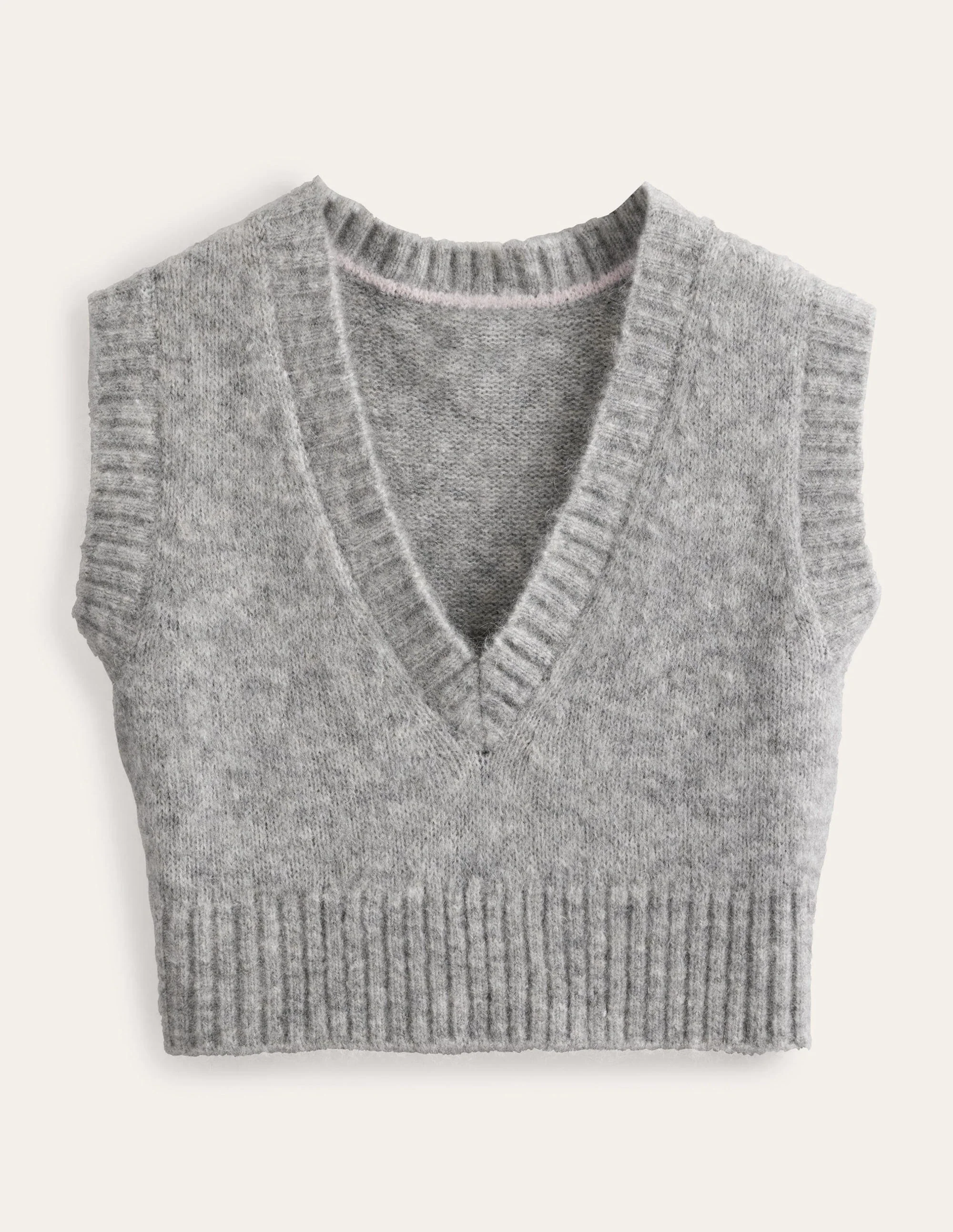 Fluffy Cropped V-Neck Vest-Grey Melange - Image 6