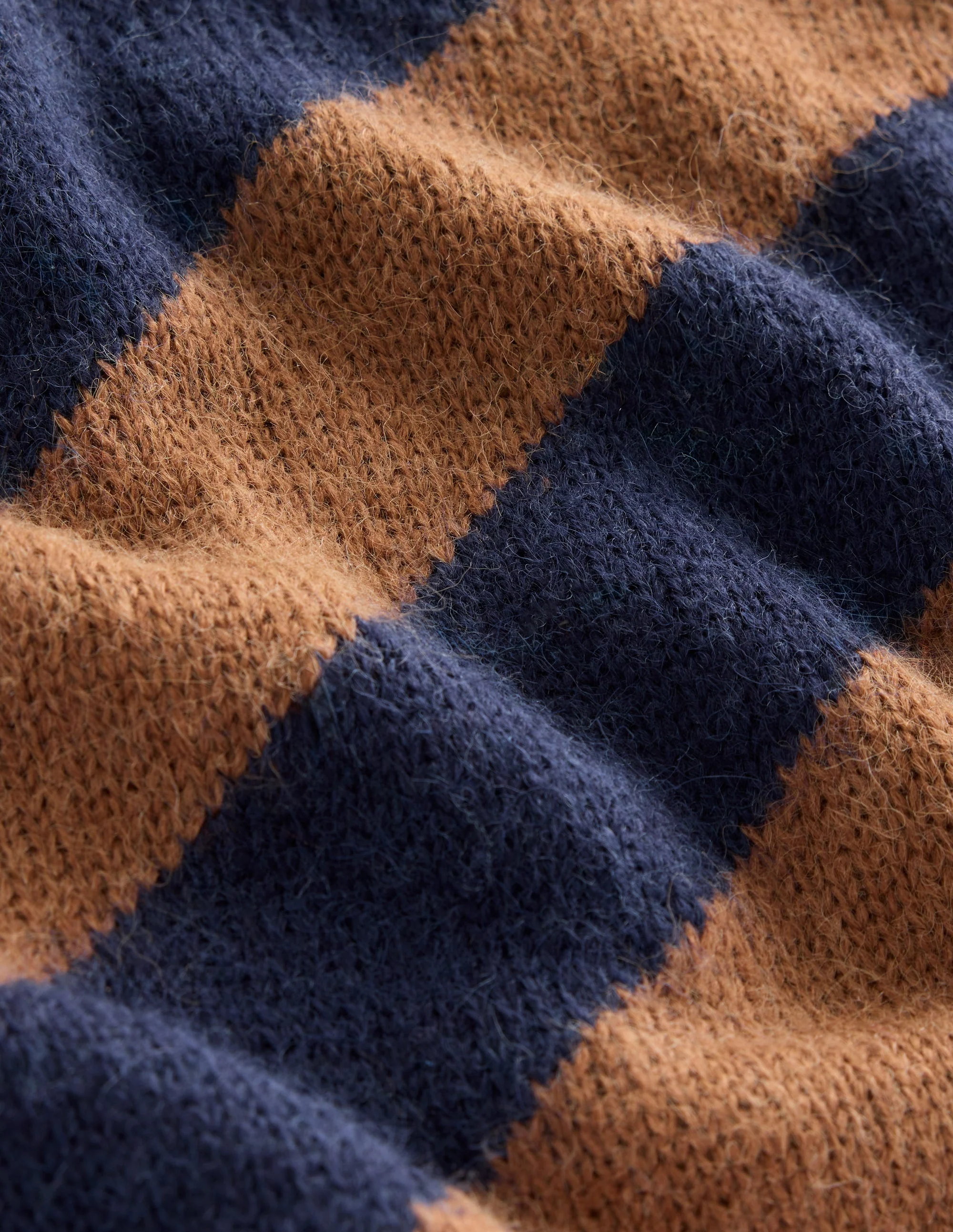 Fluffy Diagonal Stripe Sweater-Camel/ Navy - Image 6