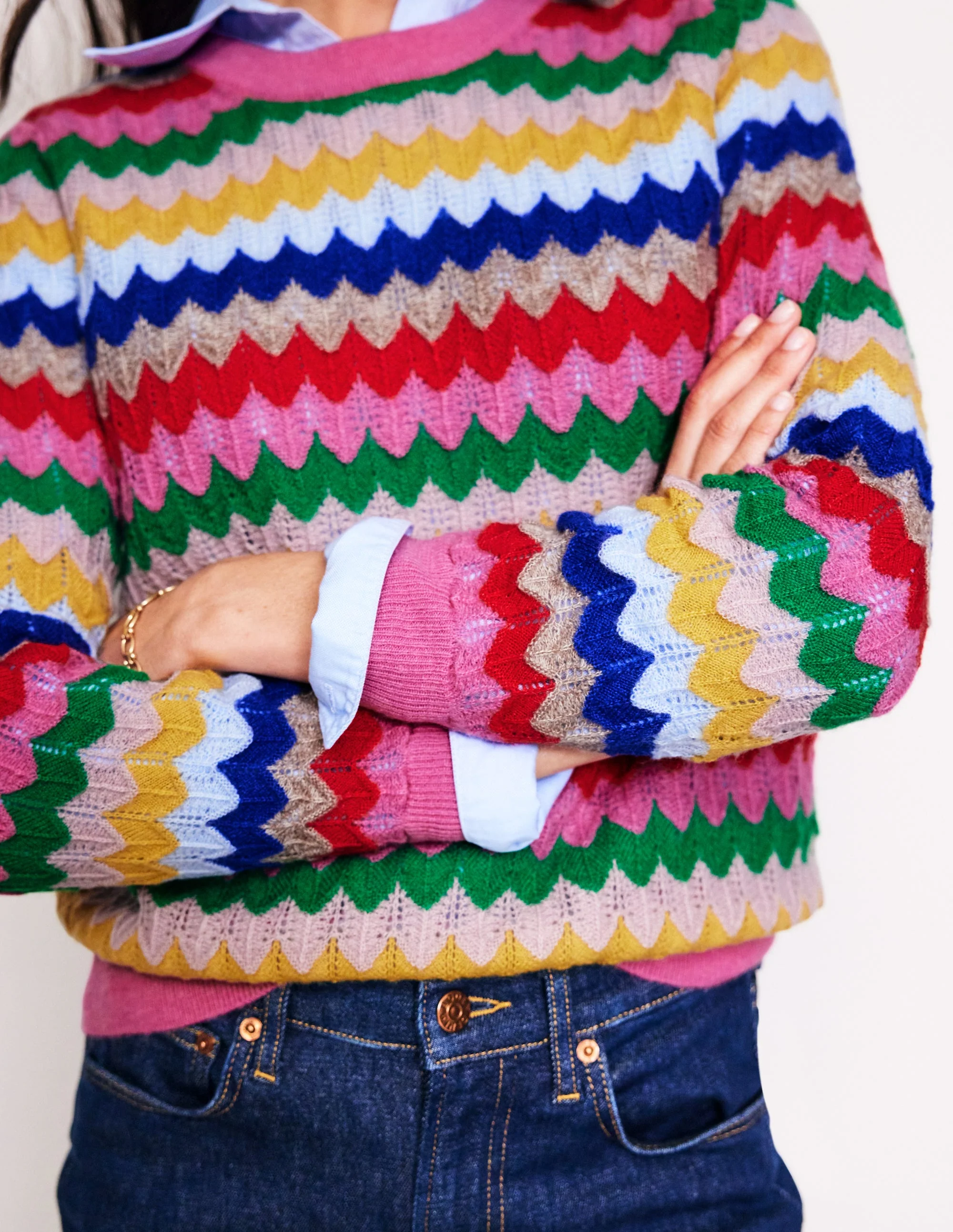 Fluffy Diagonal Stripe Sweater-Multi - Image 2
