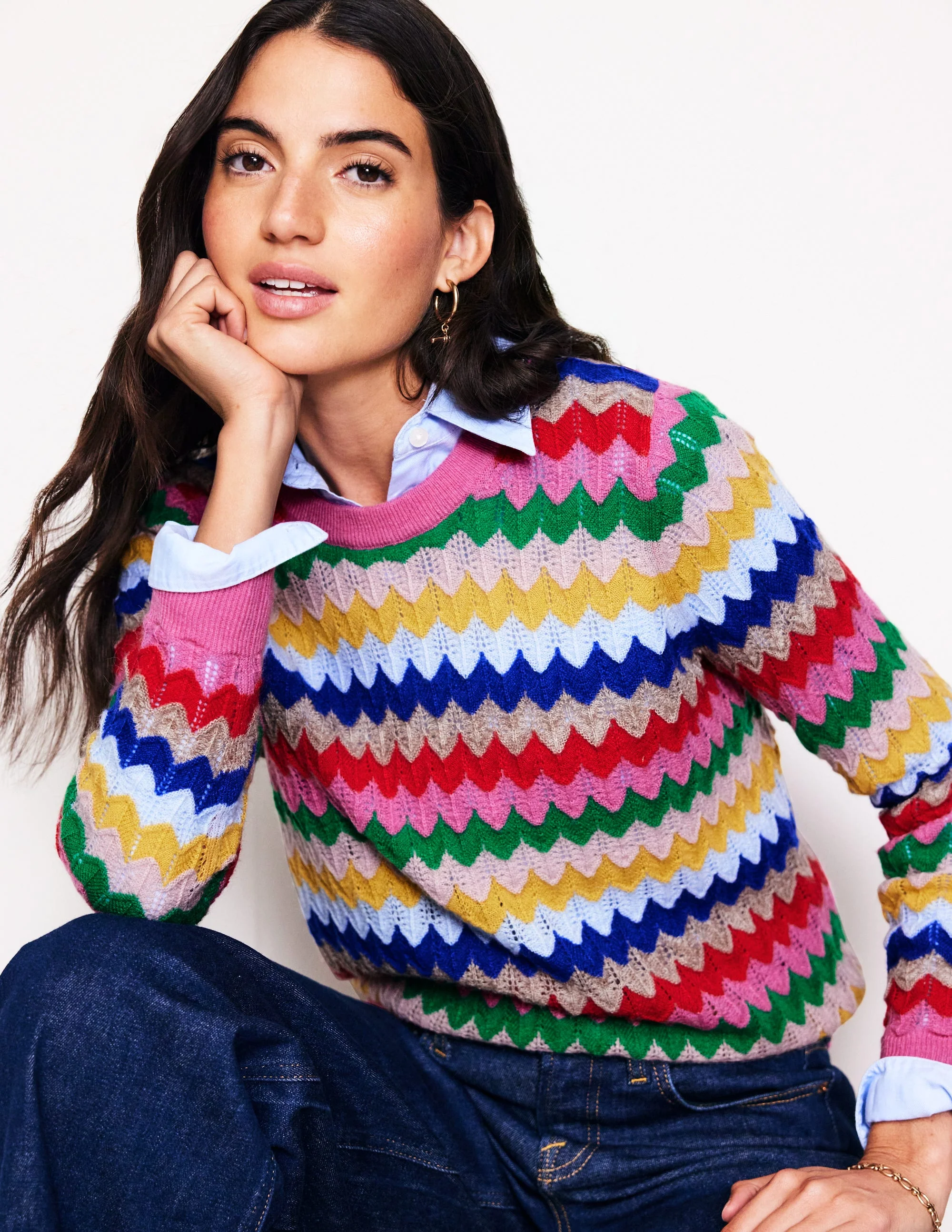 Fluffy Diagonal Stripe Sweater-Multi - Image 4