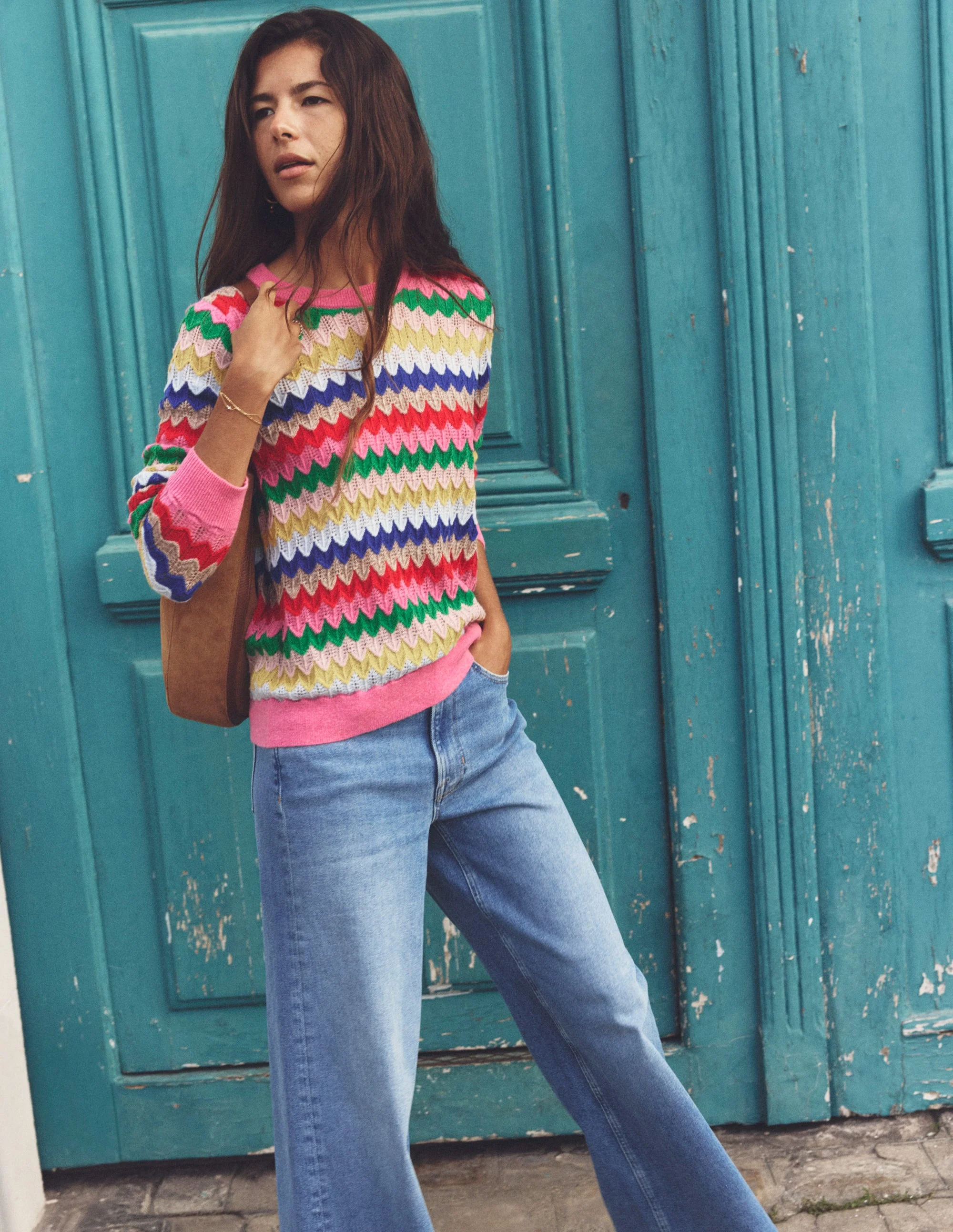 Fluffy Diagonal Stripe Sweater-Multi - Image 5