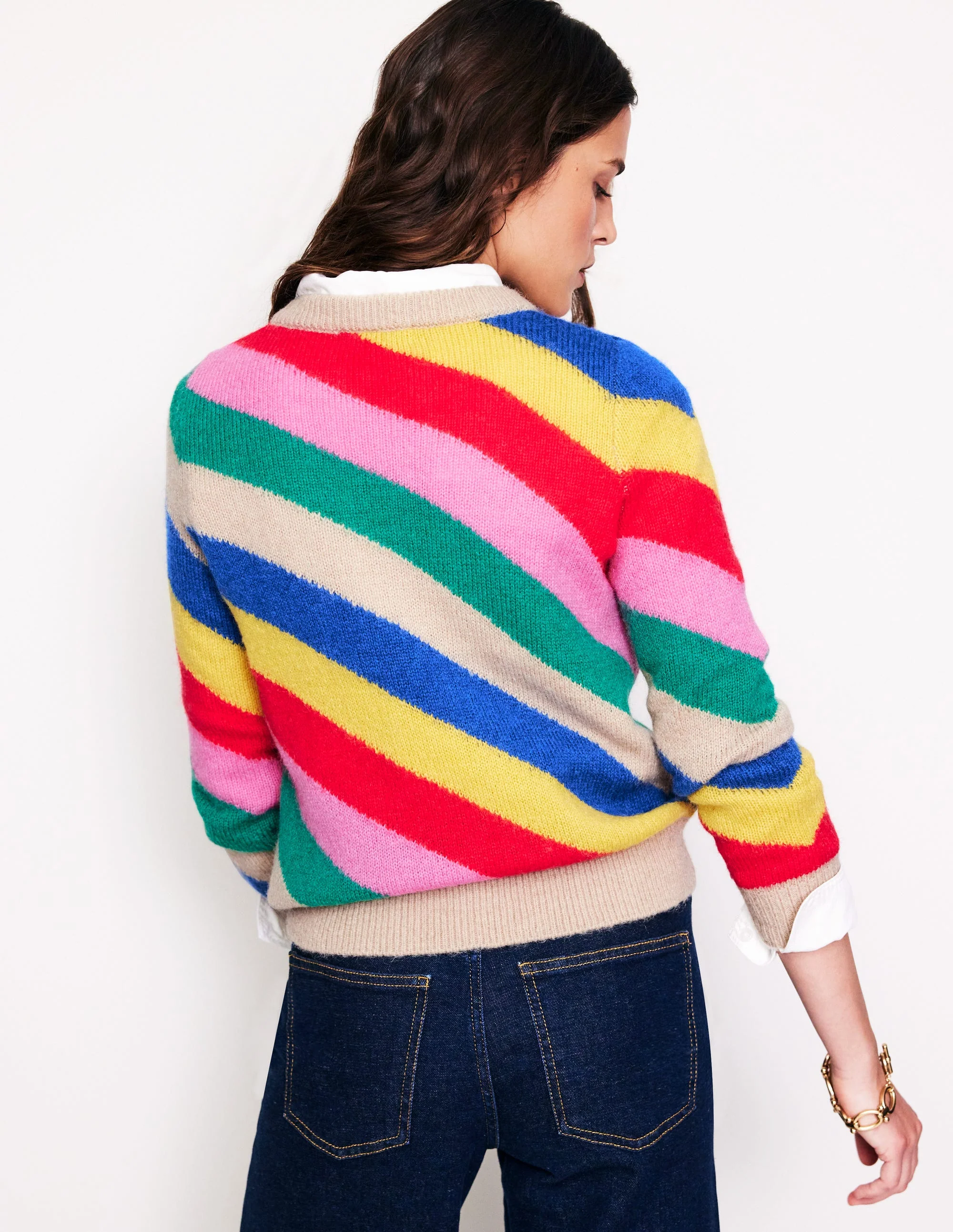 Fluffy Diagonal Stripe Sweater-Multi, Rainbow - Image 3