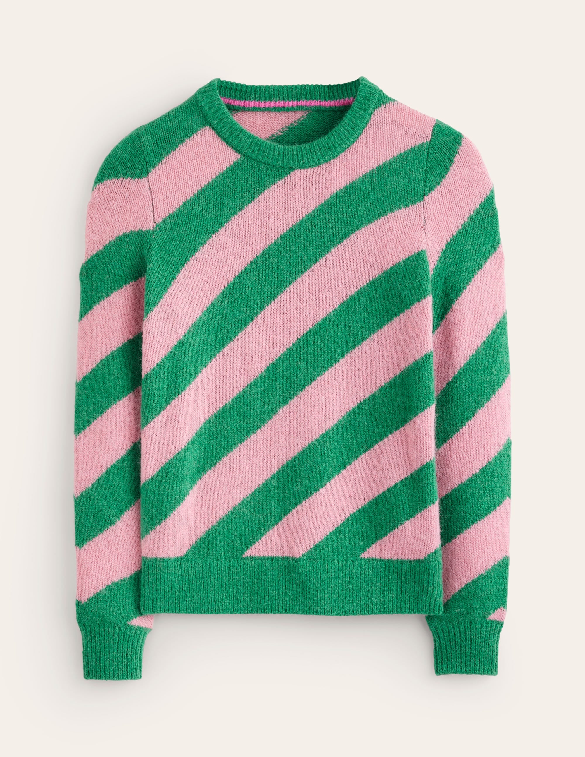 Fluffy Diagonal Stripe Sweater-Party Pink, Rich Emerald Green - Image 6