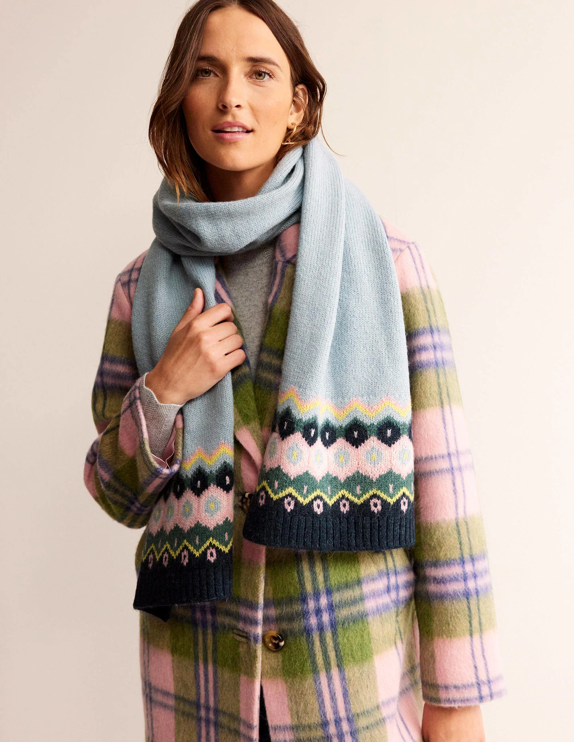Fluffy Fair Isle Scarf-Green Smoke/ Multi
