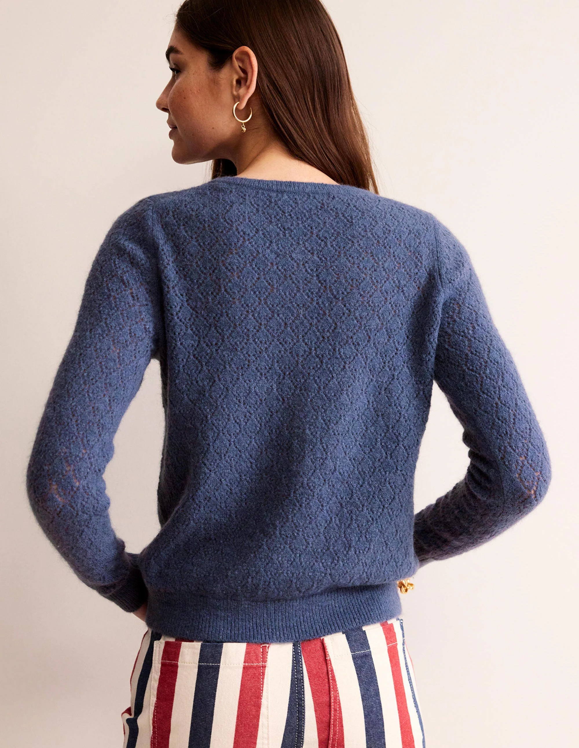 Fluffy Henley Pointelle Jumper-Nightshadow Blue - Image 3