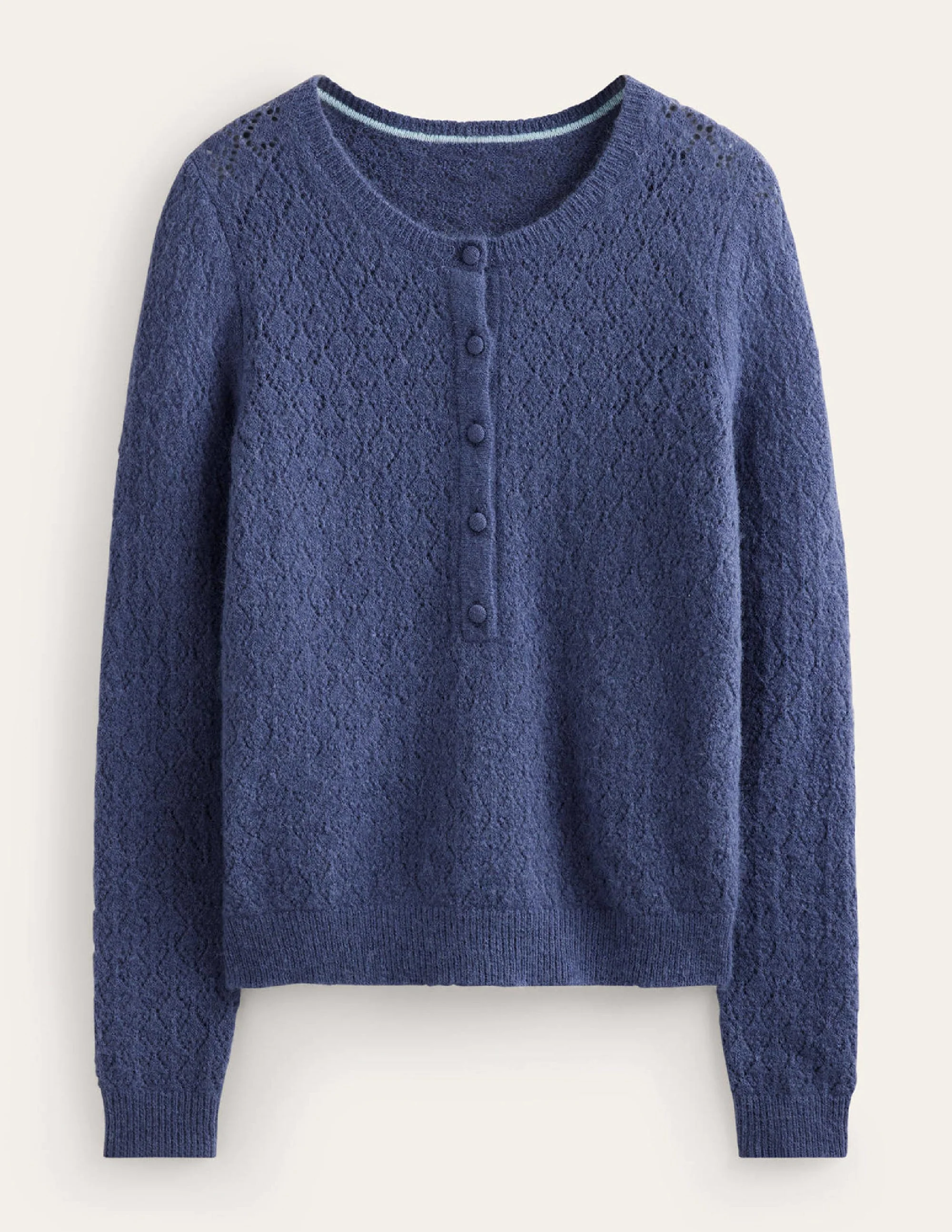 Fluffy Henley Pointelle Jumper-Nightshadow Blue - Image 5