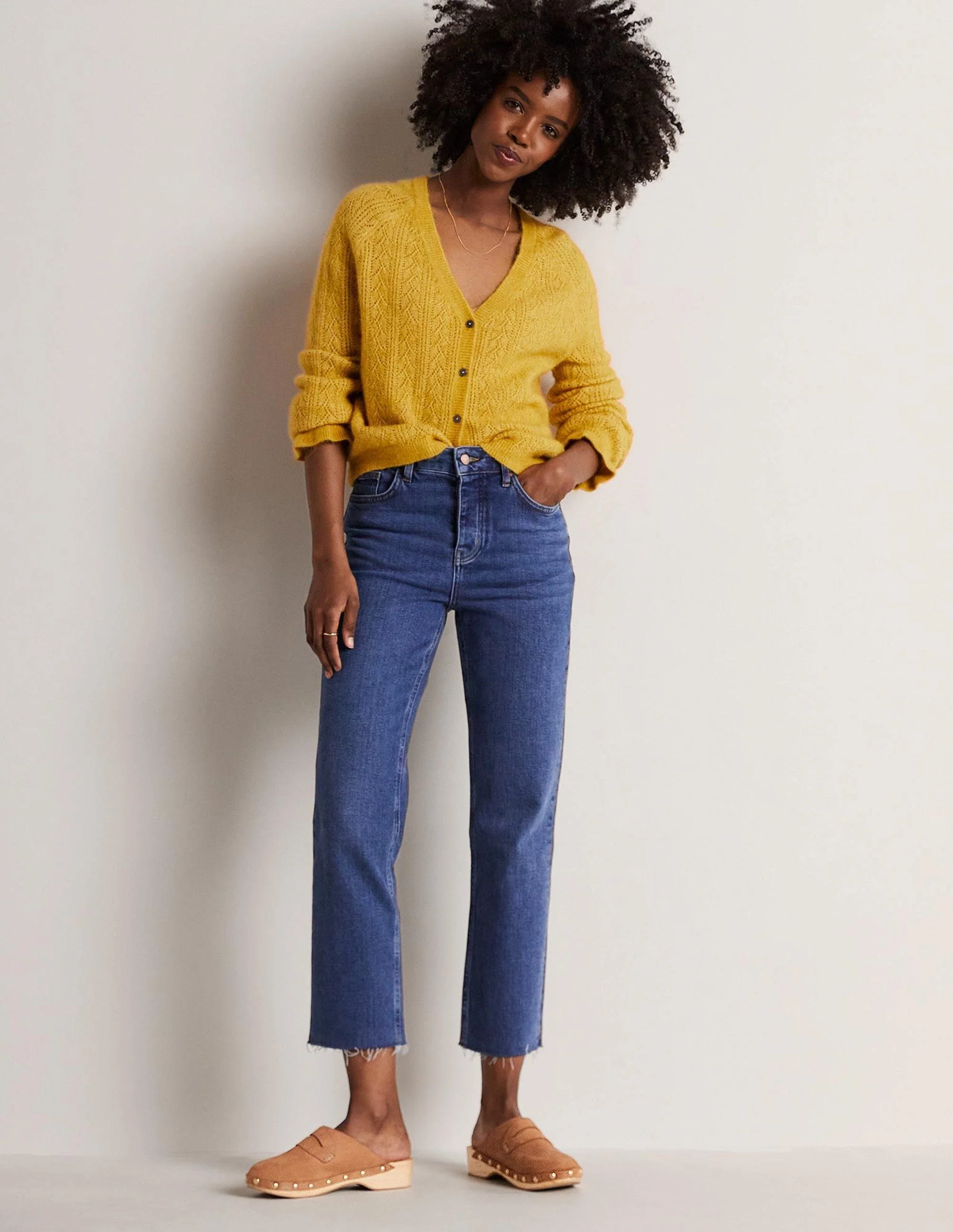 Fluffy Pointelle Cardigan-Honeycomb Yellow - Image 4