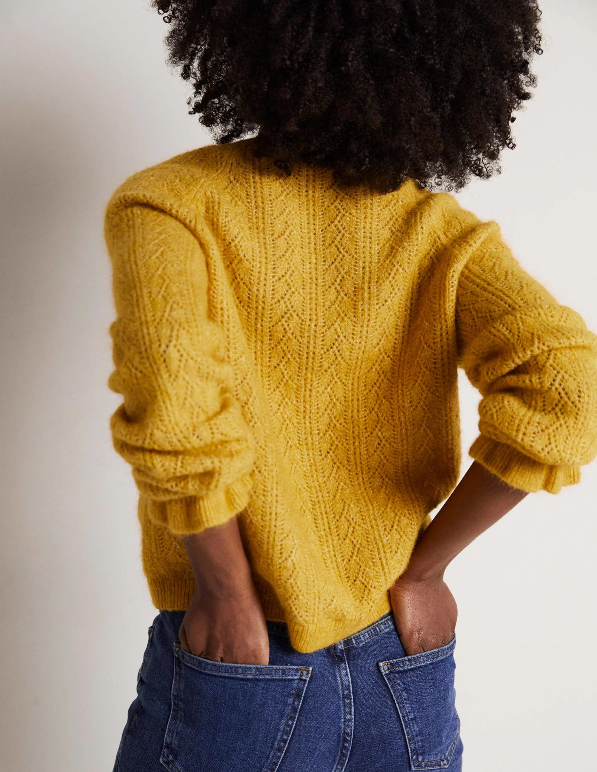 Fluffy Pointelle Cardigan-Honeycomb Yellow - Image 7