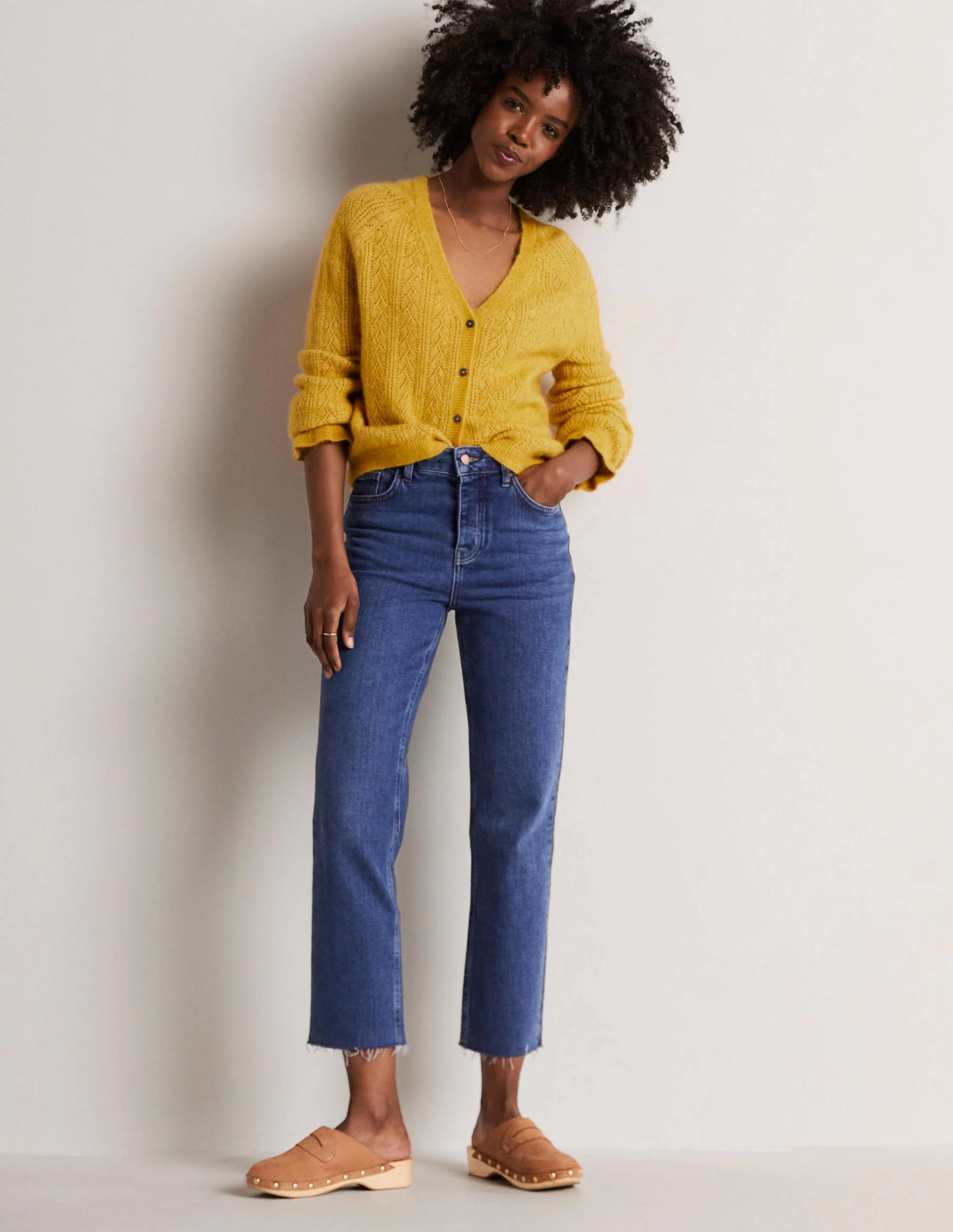 Fluffy Pointelle Cardigan-Honeycomb Yellow - Image 8